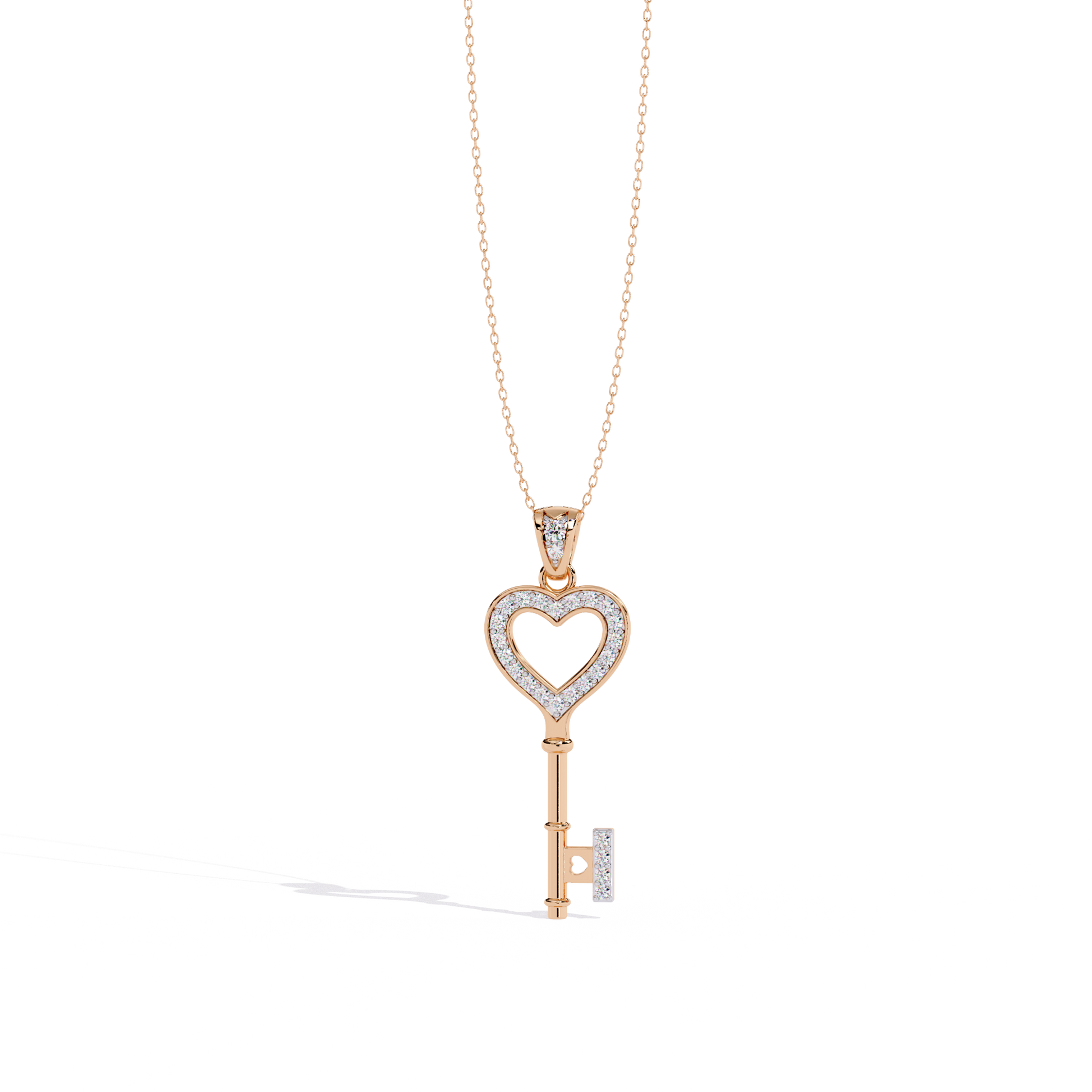 Lab Grown Diamonds Heart Key Pendant in Gold – Round Cut Diamonds