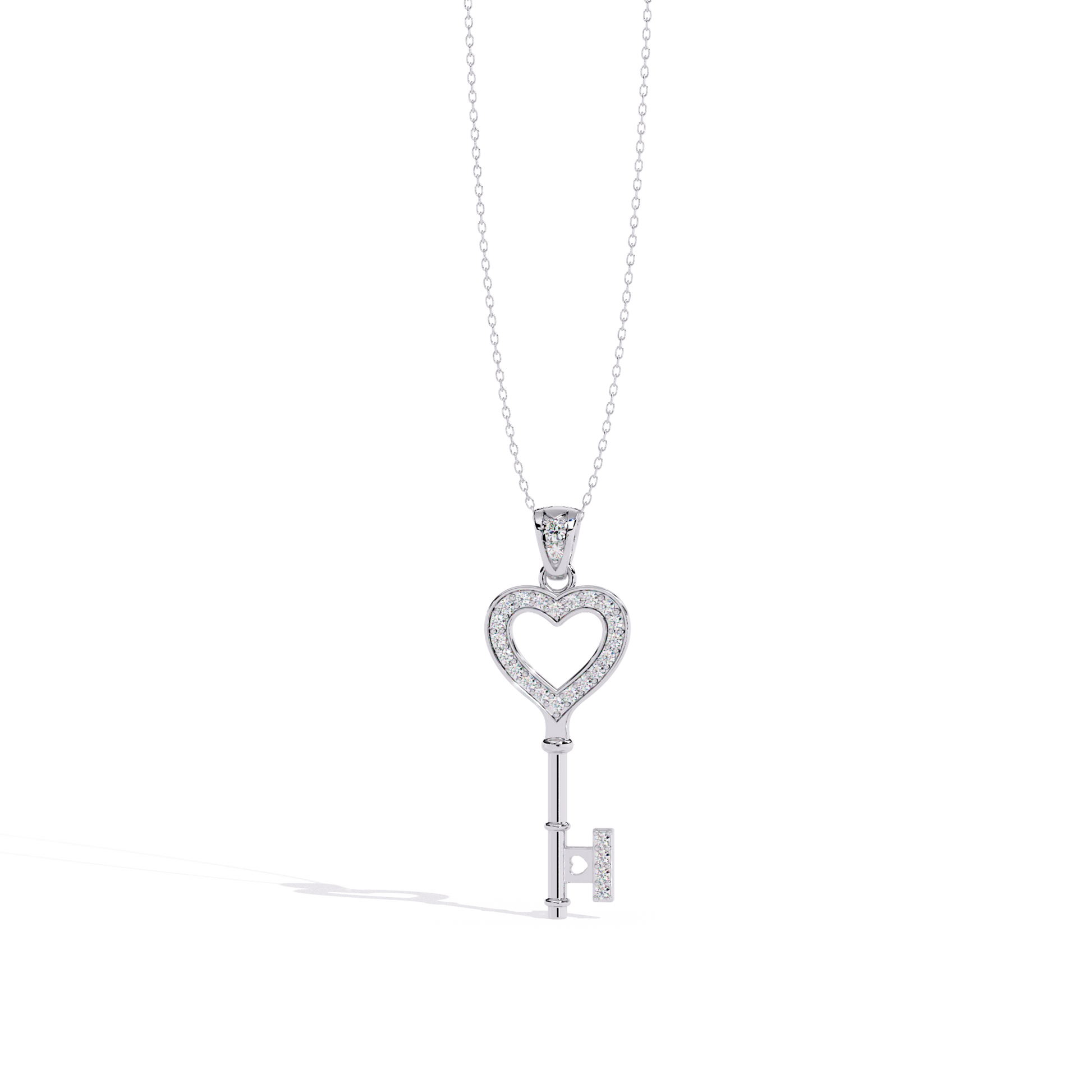 Lab Grown Diamonds Heart Key Pendant in Gold – Round Cut Diamonds