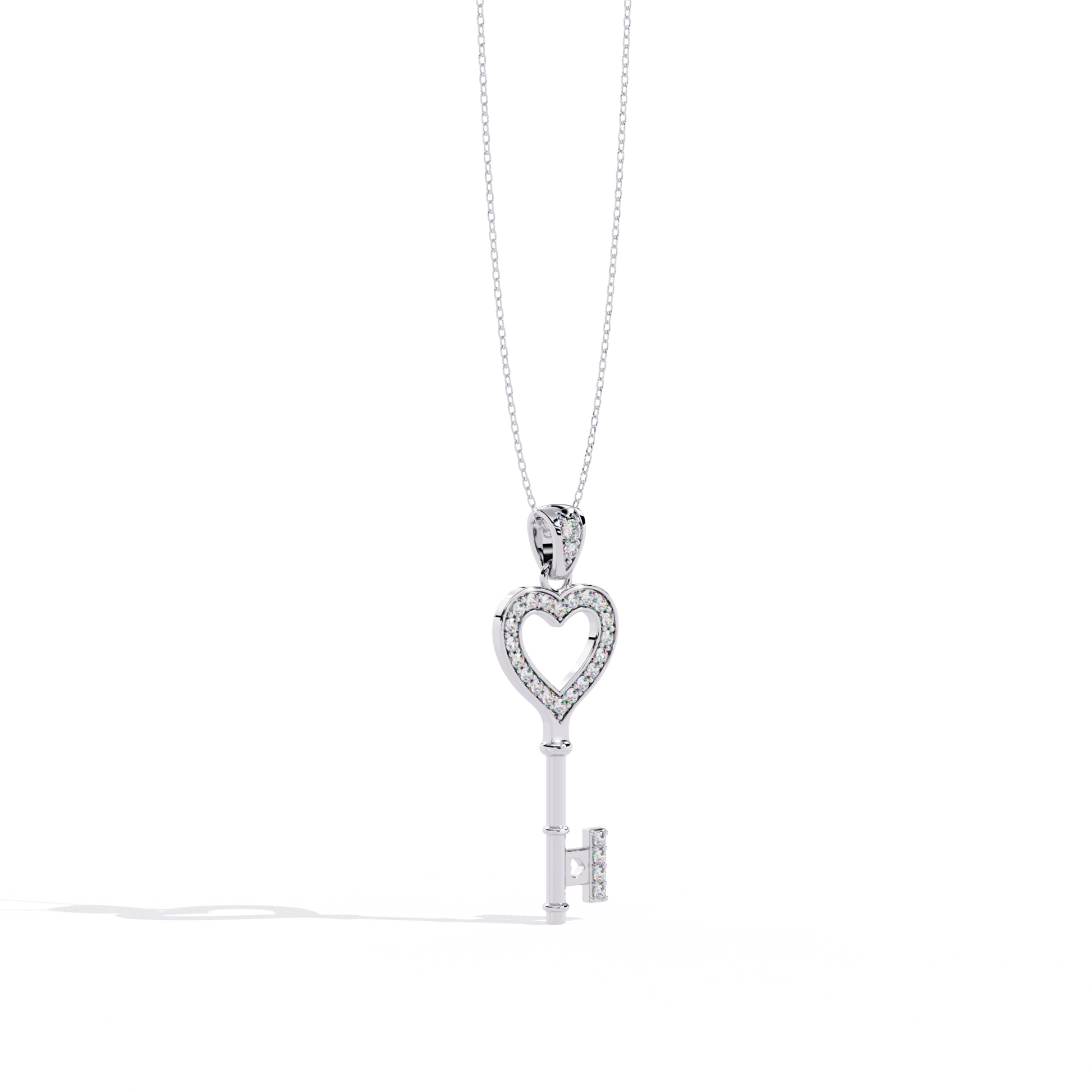 Lab Grown Diamonds Heart Key Pendant in Gold – Round Cut Diamonds