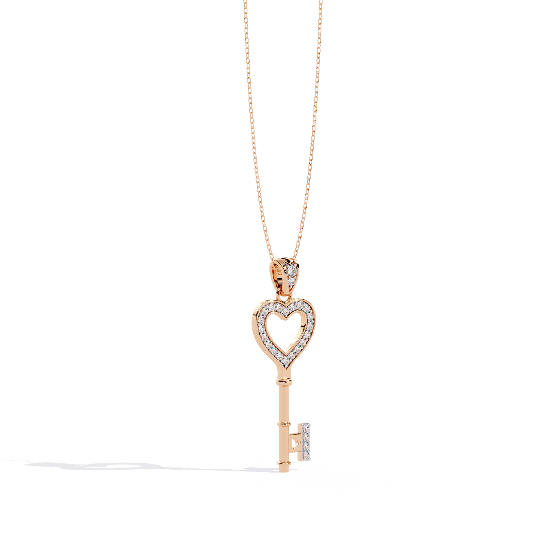 Lab Grown Diamonds Heart Key Pendant in Gold – Round Cut Diamonds