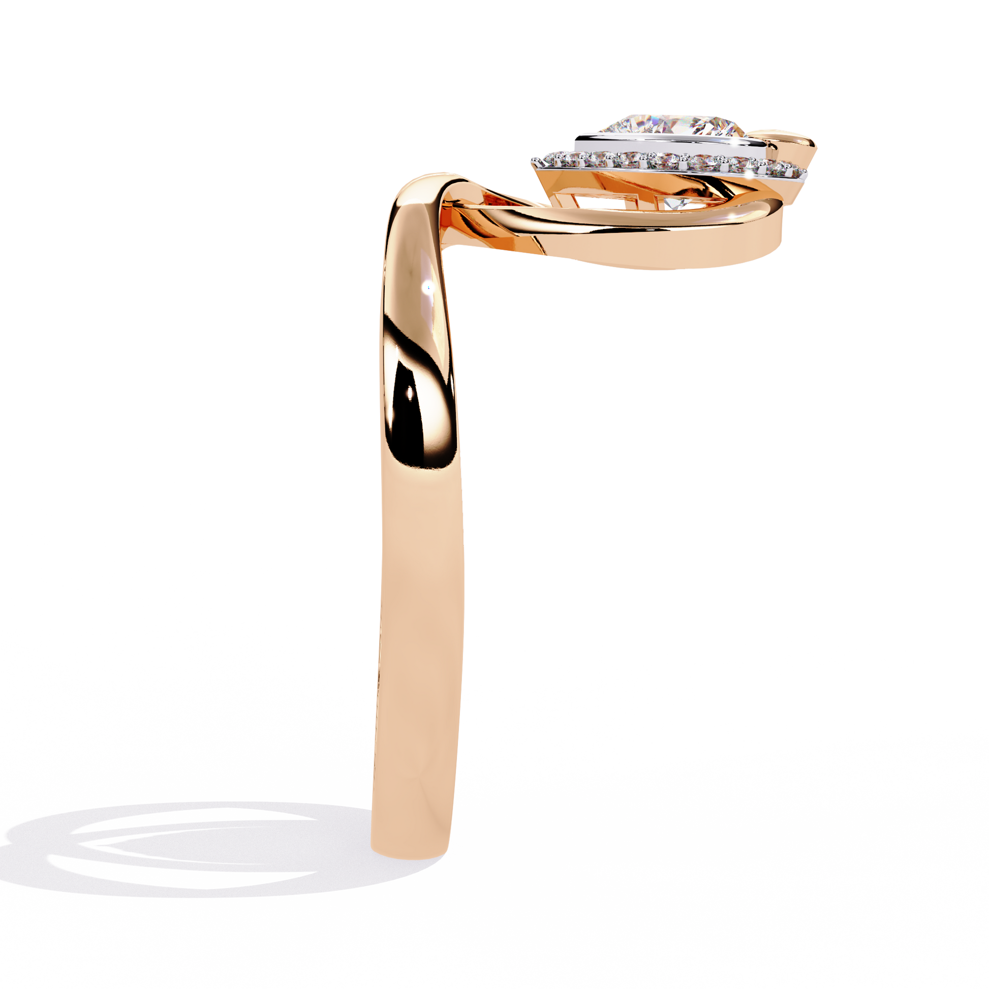 0.50+0.06 Ct HR and round cut lab-grown diamond ring in gold setting