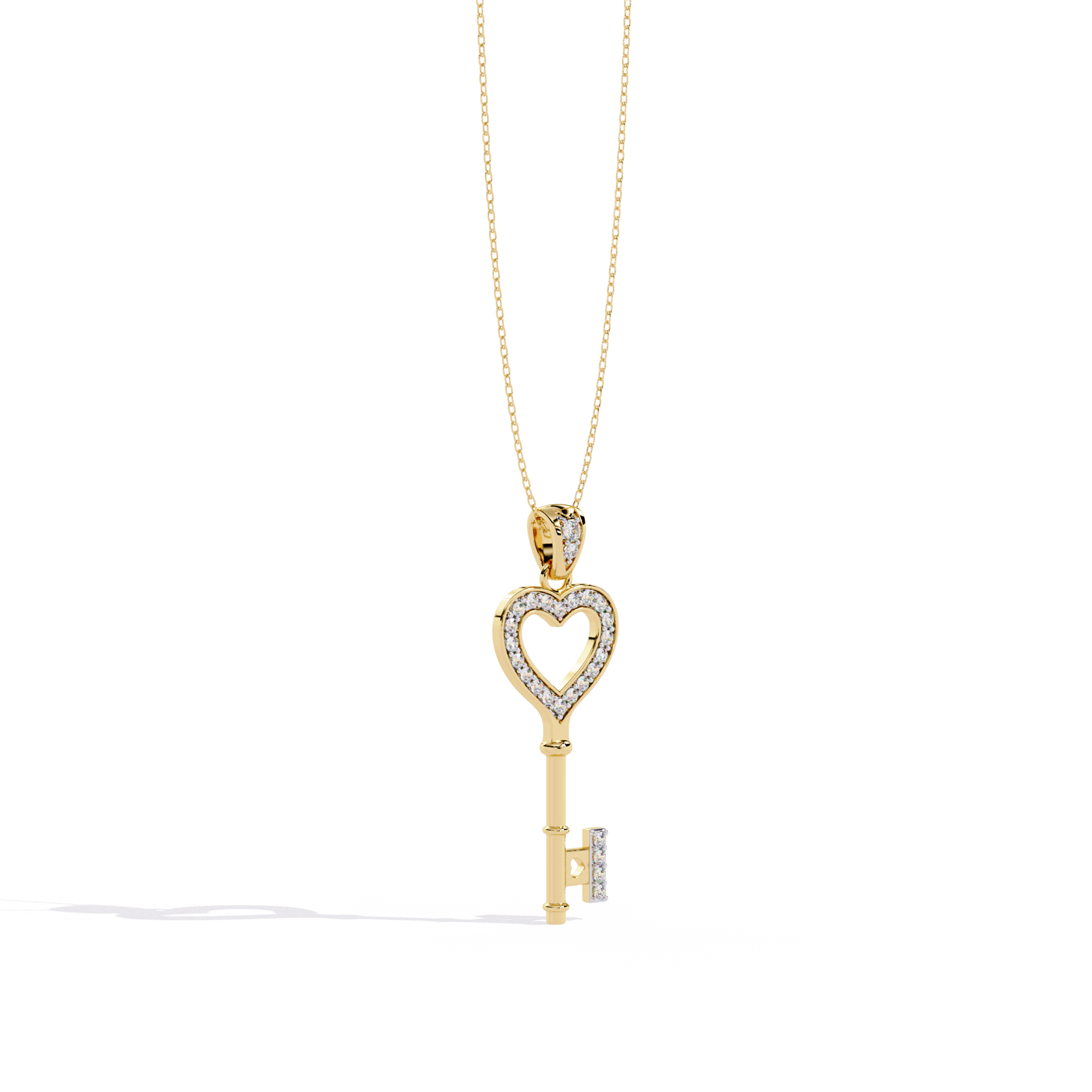 Lab Grown Diamonds Heart Key Pendant in Gold – Round Cut Diamonds