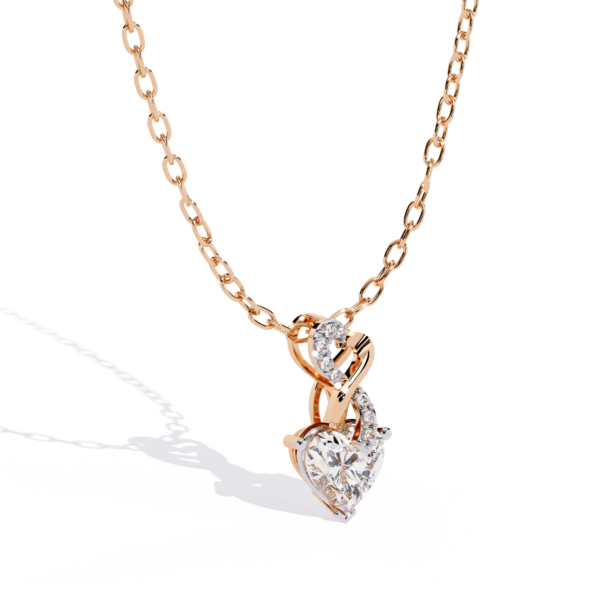 Infinity Heart Solitaire Lab Grown Diamond Pendant in Gold – Heart & Round Cut Diamonds