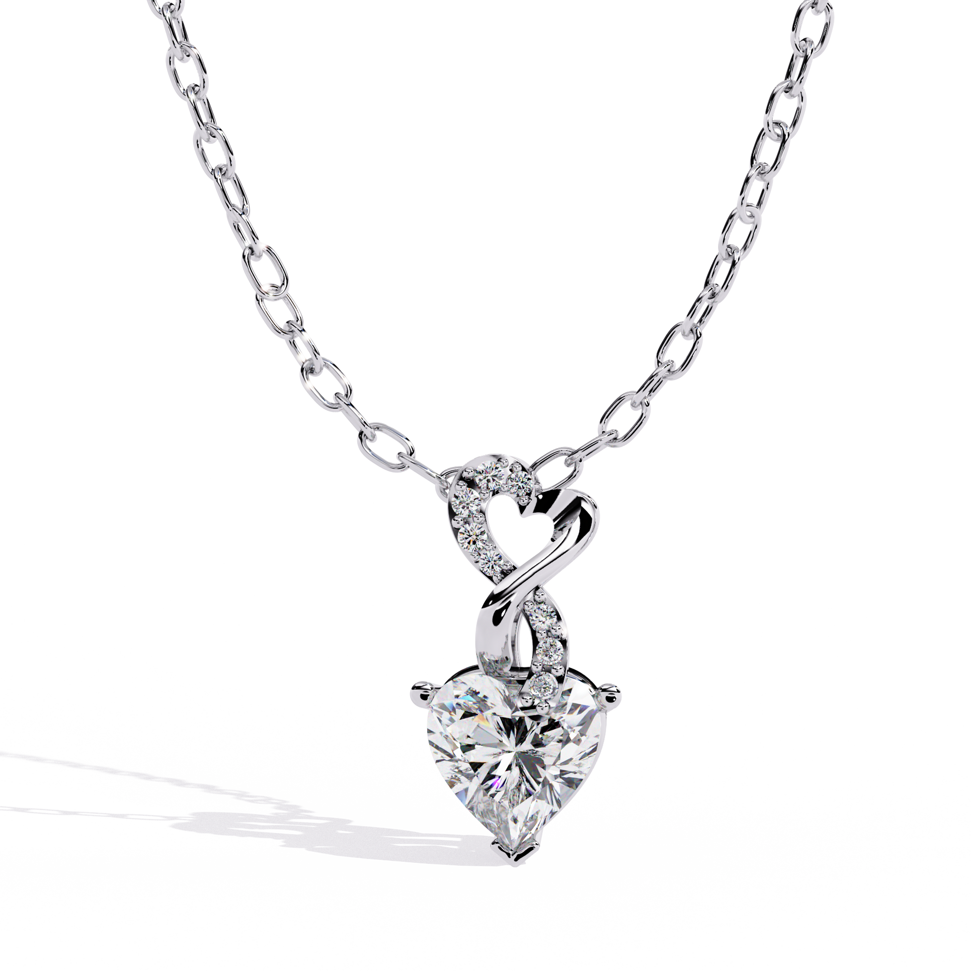 Infinity Heart Solitaire Lab Grown Diamond Pendant in Gold – Heart & Round Cut Diamonds