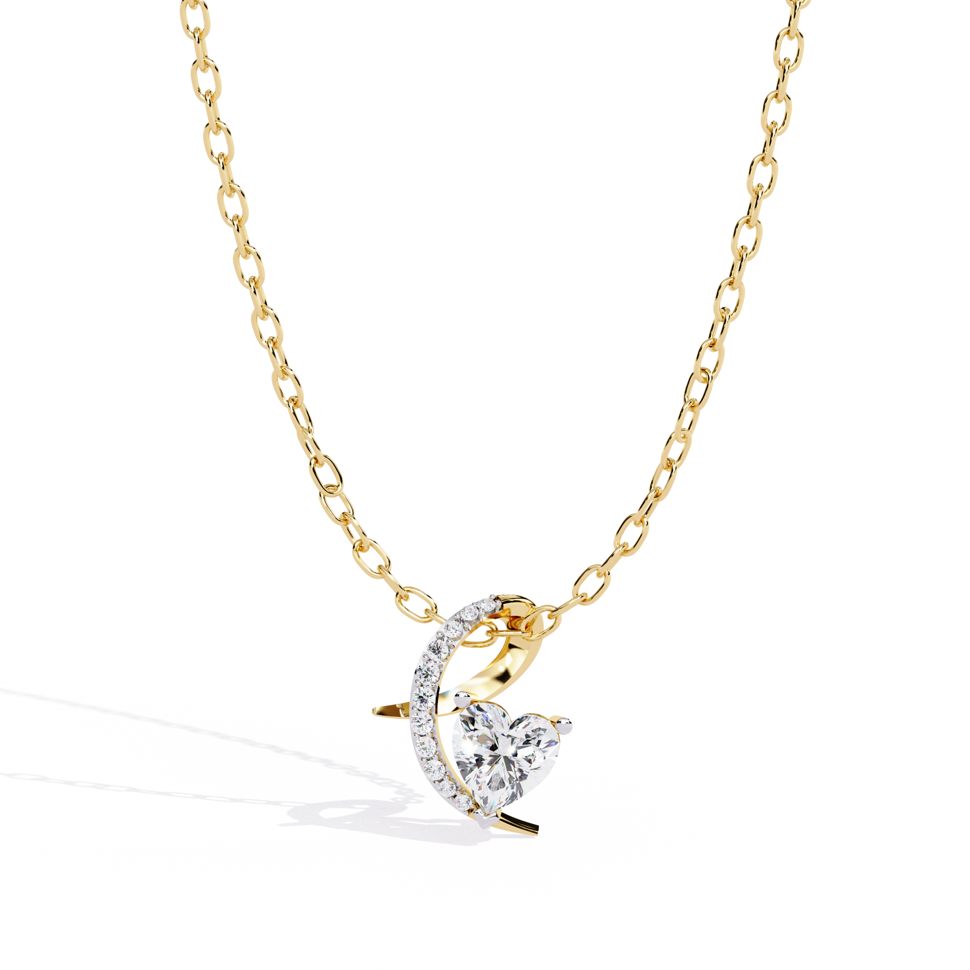 HR + Round Lab Grown Diamond Pendant – Heart & Round Cut Diamonds in Gold