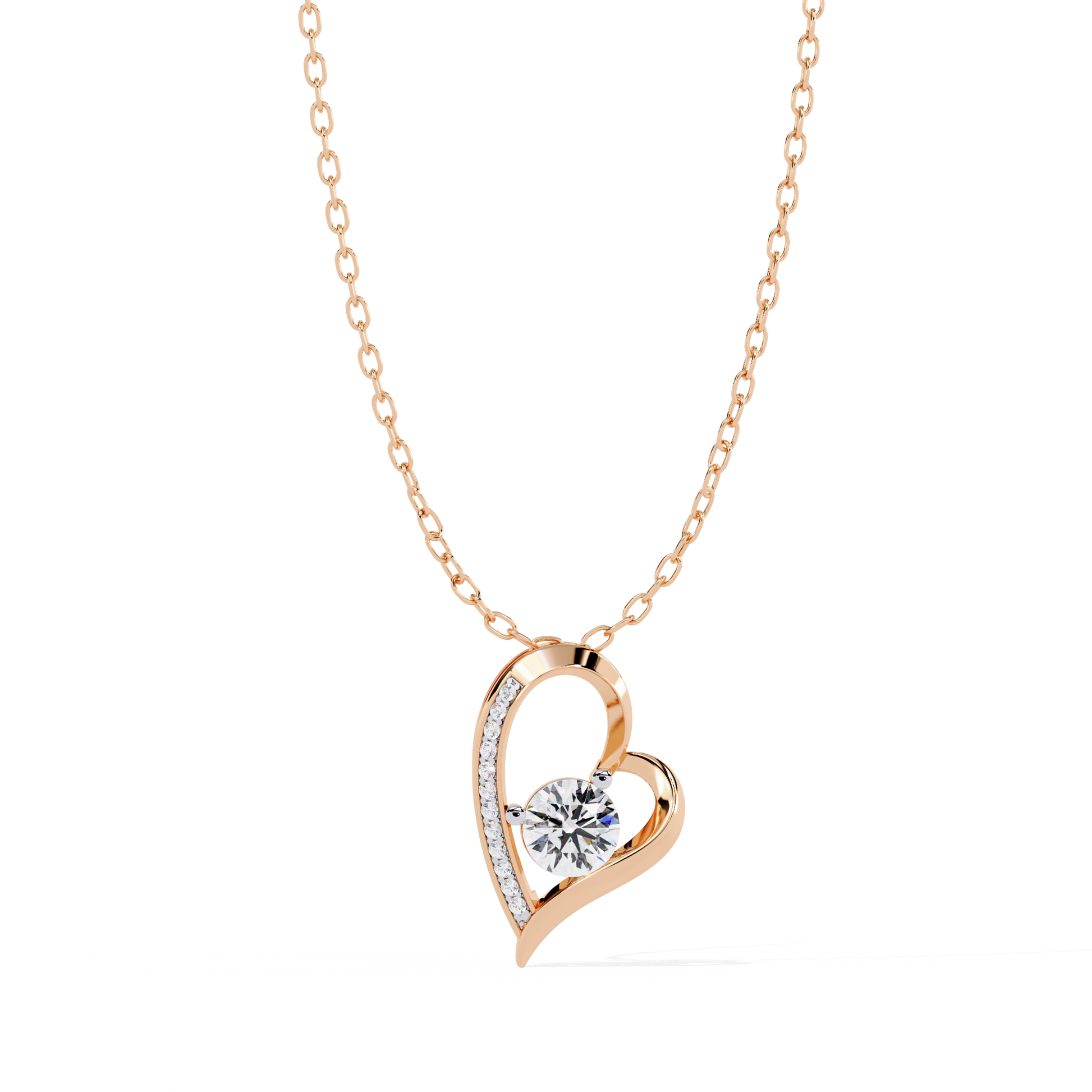 Lab Grown Diamond Solitaire Open Heart Gold Pendant – Round Cut Diamonds