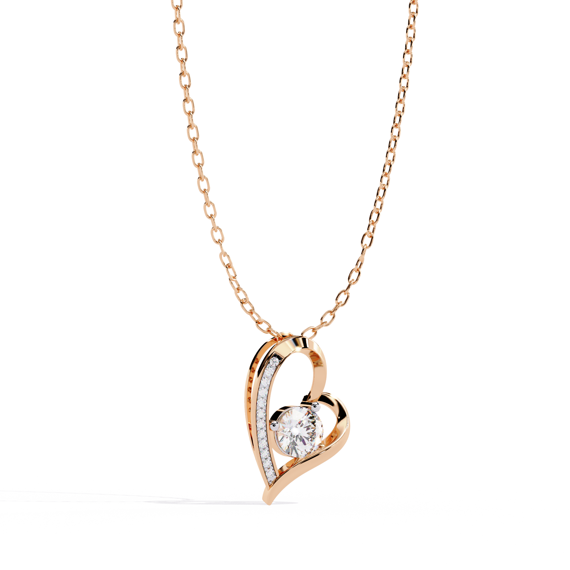 Lab Grown Diamond Solitaire Open Heart Gold Pendant – Round Cut Diamonds
