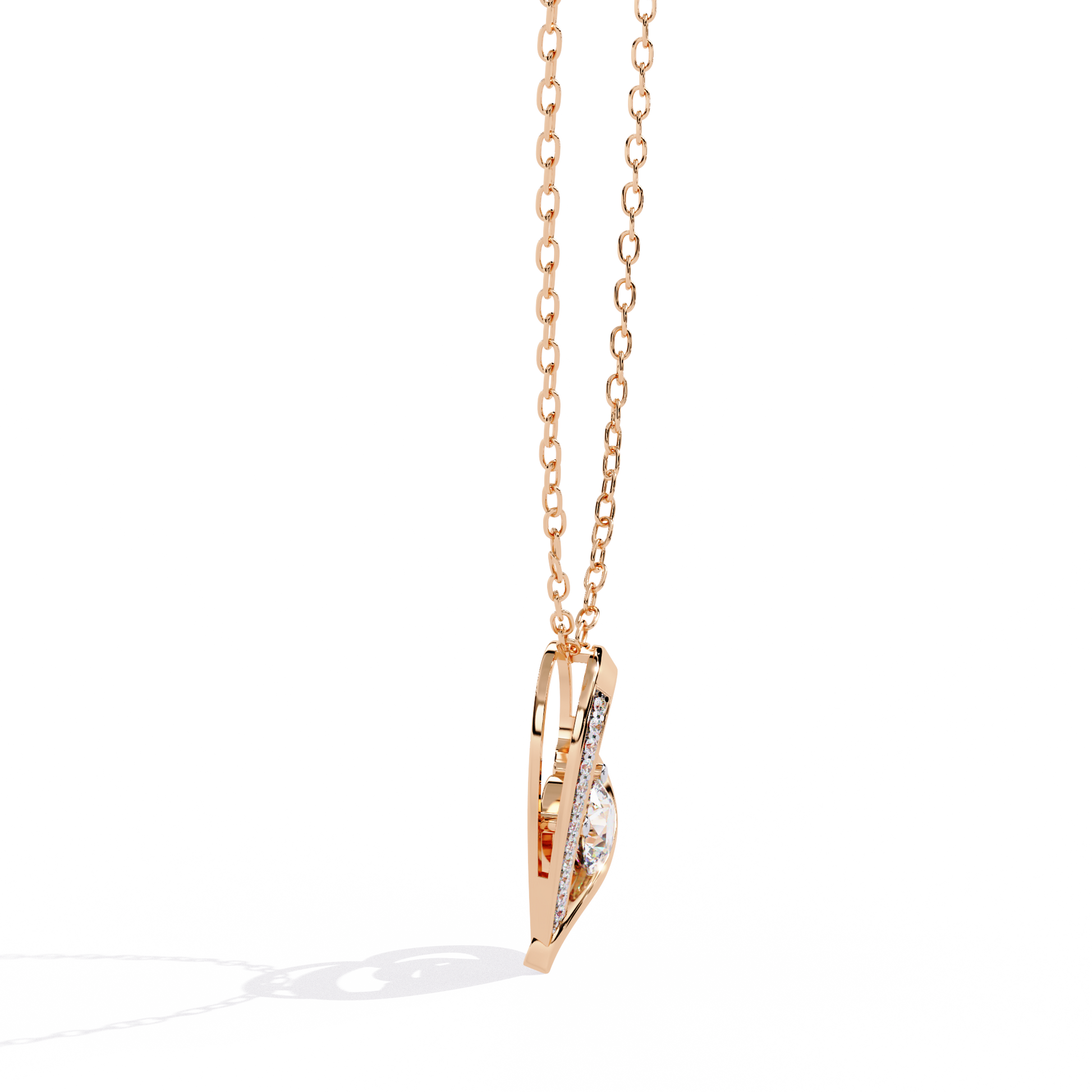 Lab Grown Diamond Solitaire Open Heart Gold Pendant – Round Cut Diamonds