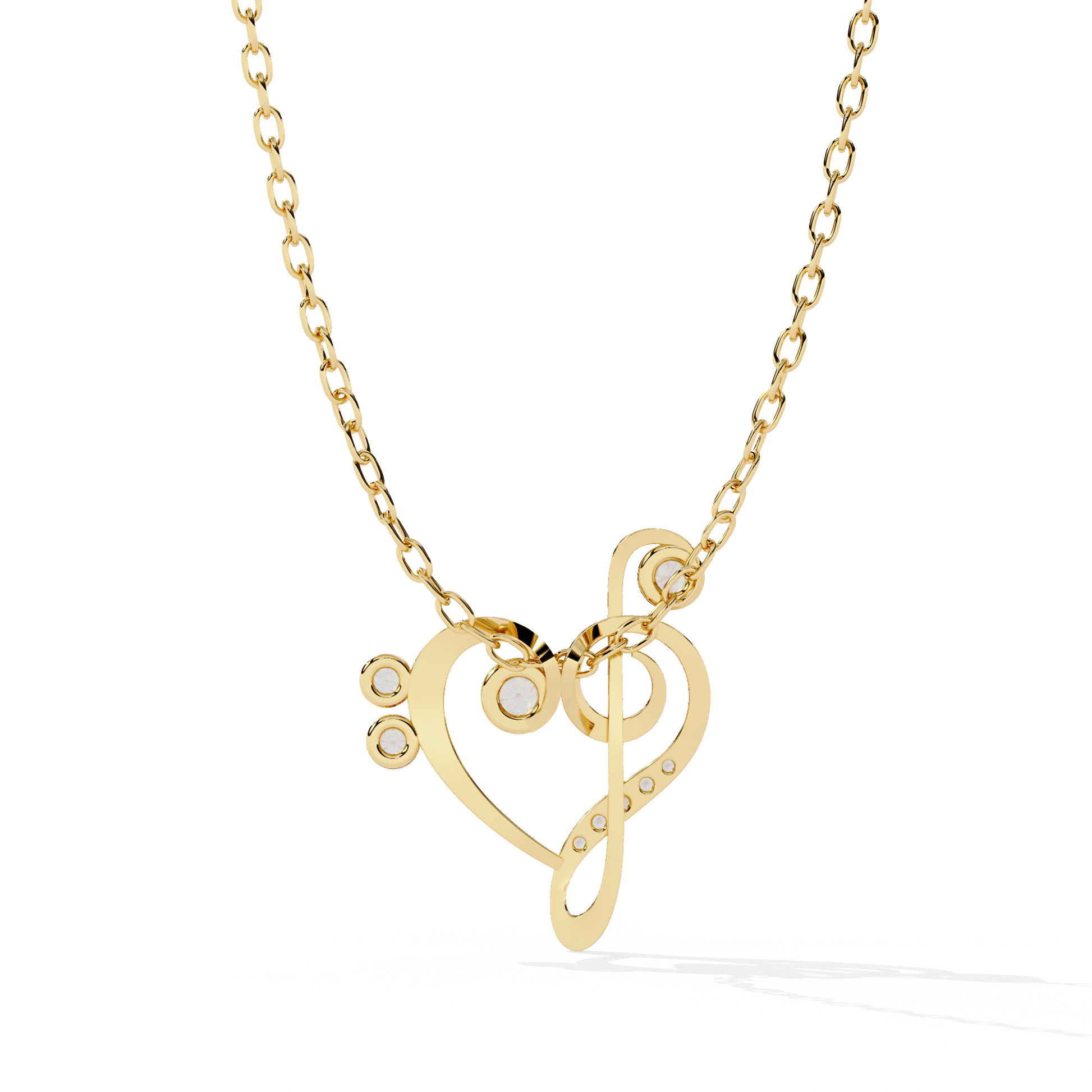 Lab Grown Diamond Treble Clef Heart Pendant in Gold – Round Cut Diamonds