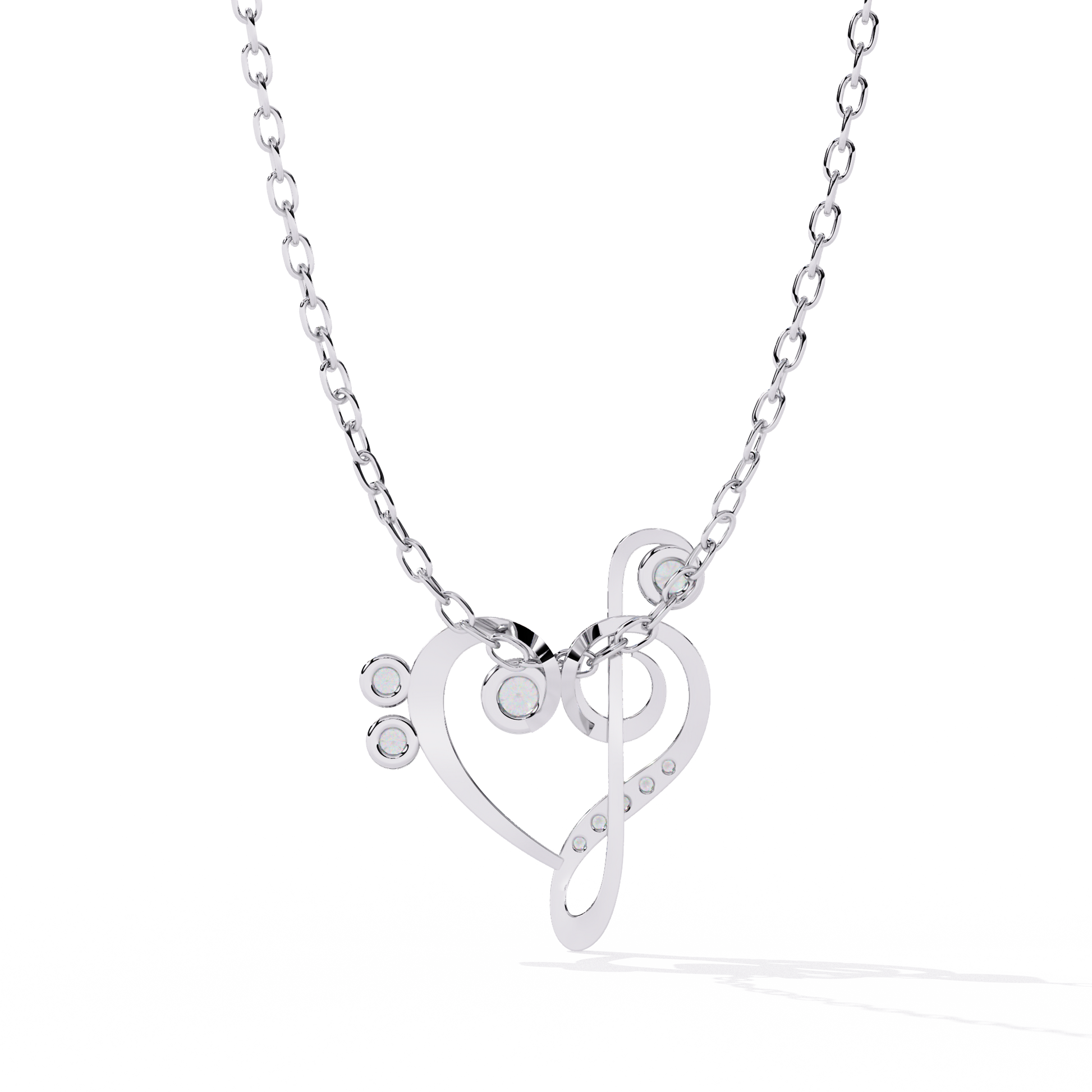 Lab Grown Diamond Treble Clef Heart Pendant in Gold – Round Cut Diamonds