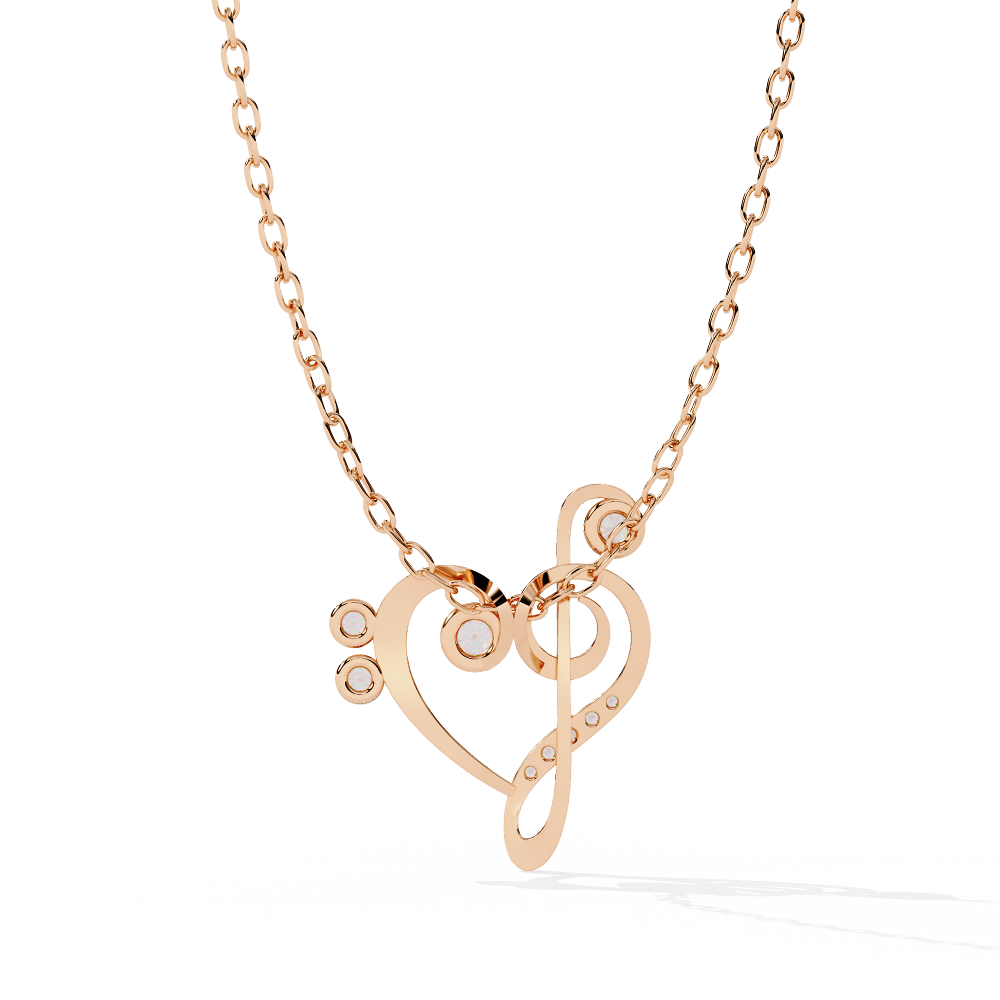 Lab Grown Diamond Treble Clef Heart Pendant in Gold – Round Cut Diamonds