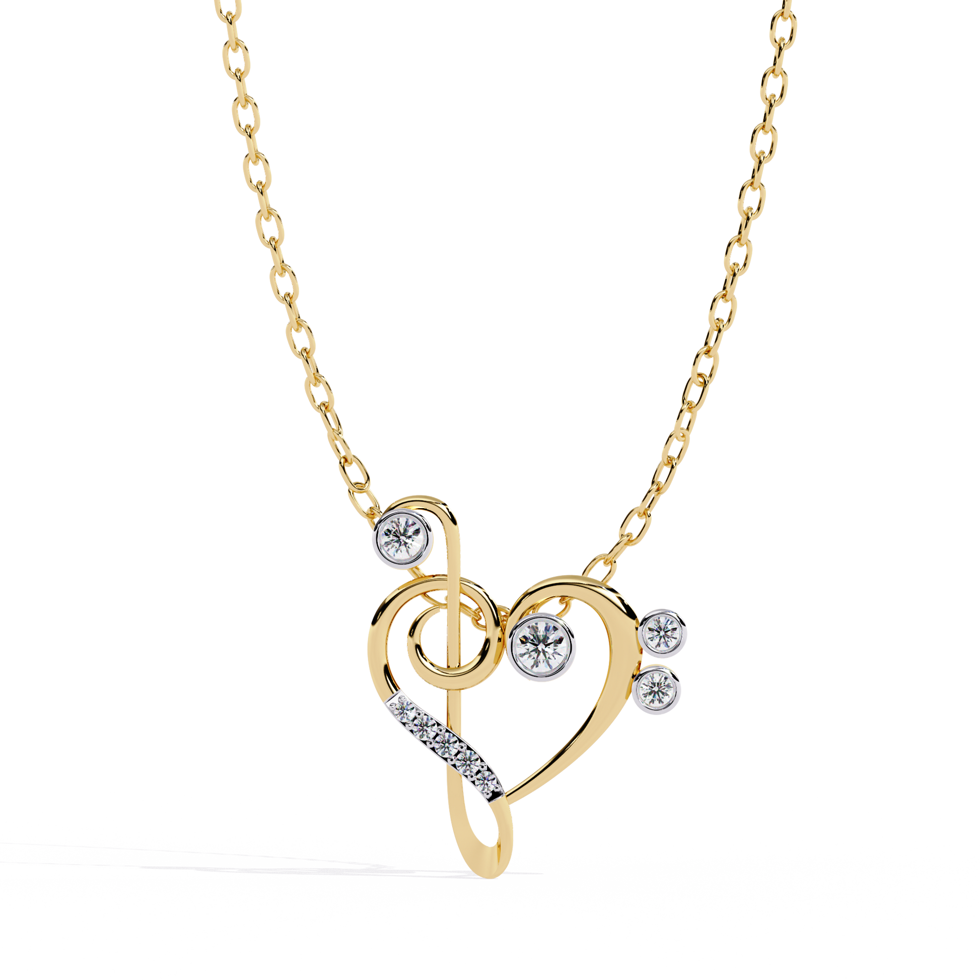 Lab Grown Diamond Treble Clef Heart Pendant in Gold – Round Cut Diamonds