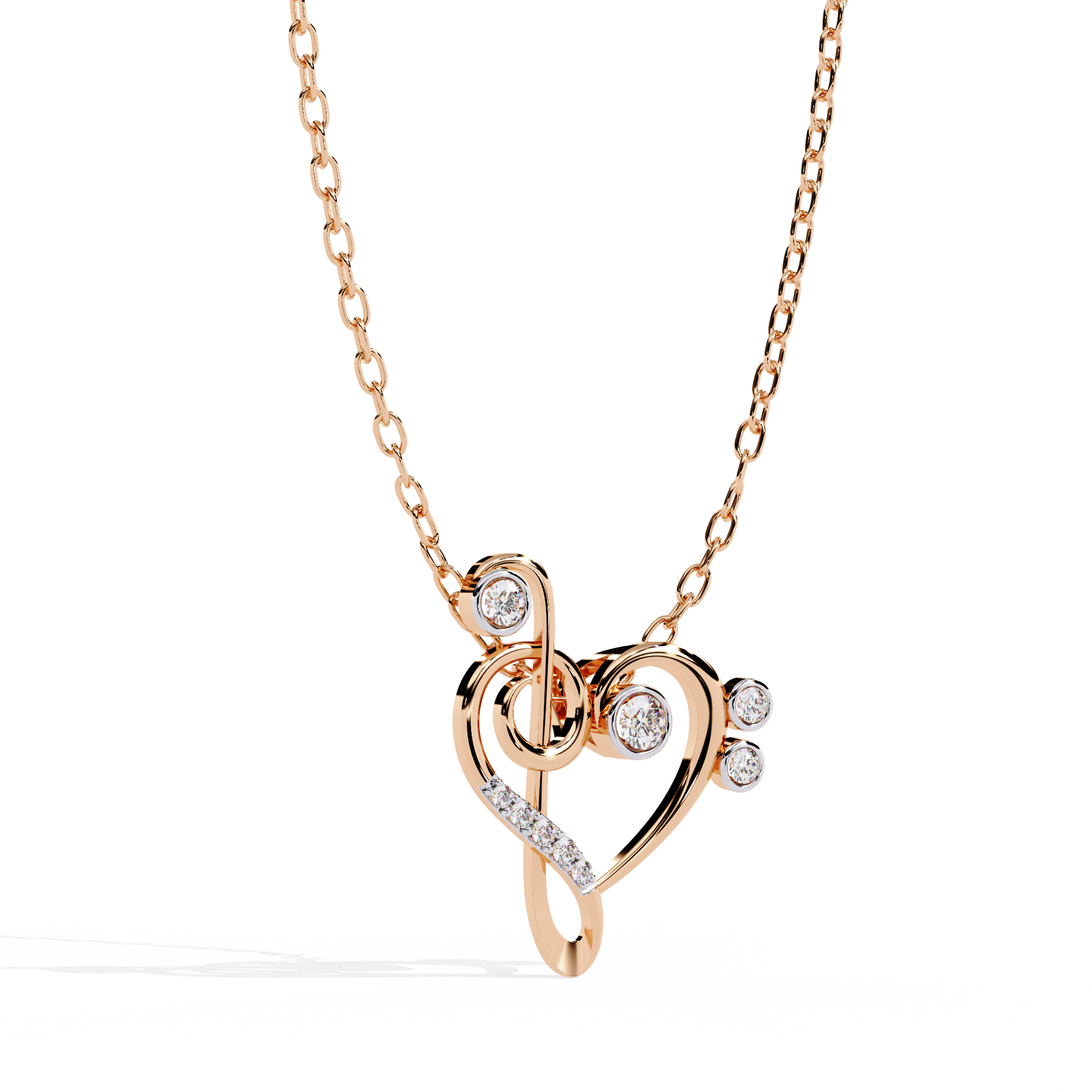 Lab Grown Diamond Treble Clef Heart Pendant in Gold – Round Cut Diamonds
