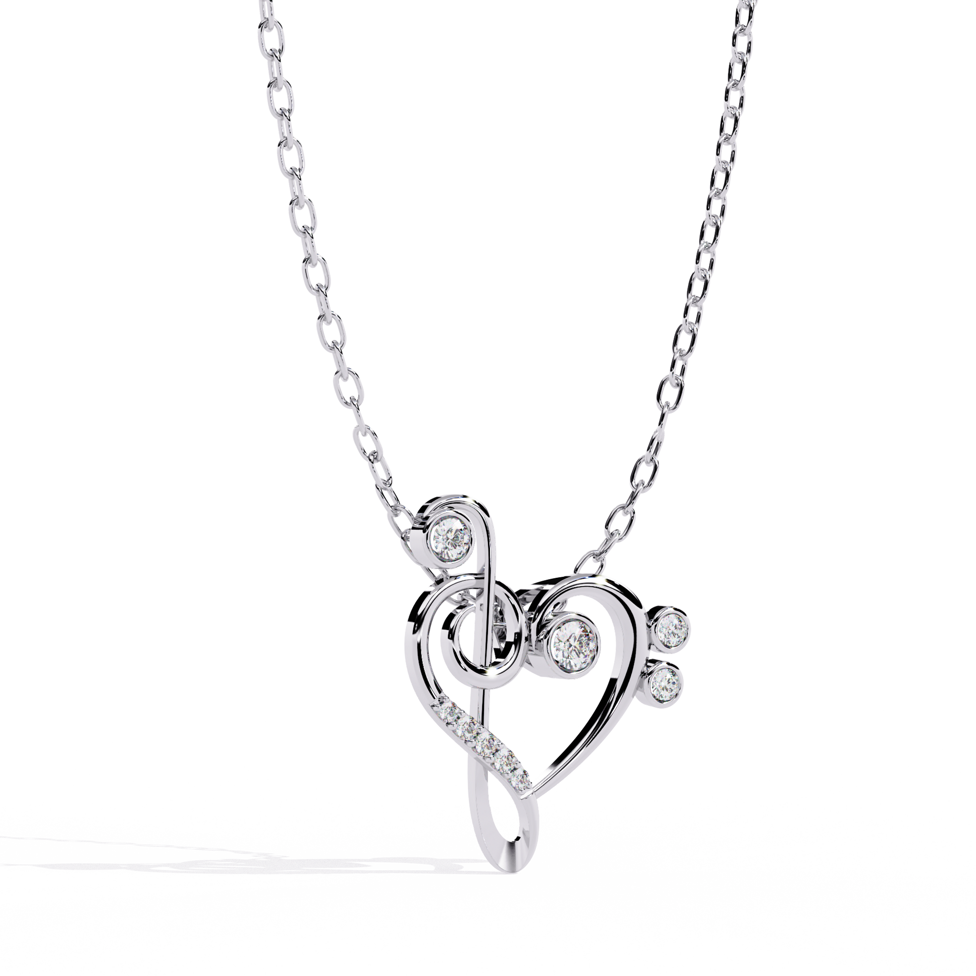 Lab Grown Diamond Treble Clef Heart Pendant in Gold – Round Cut Diamonds