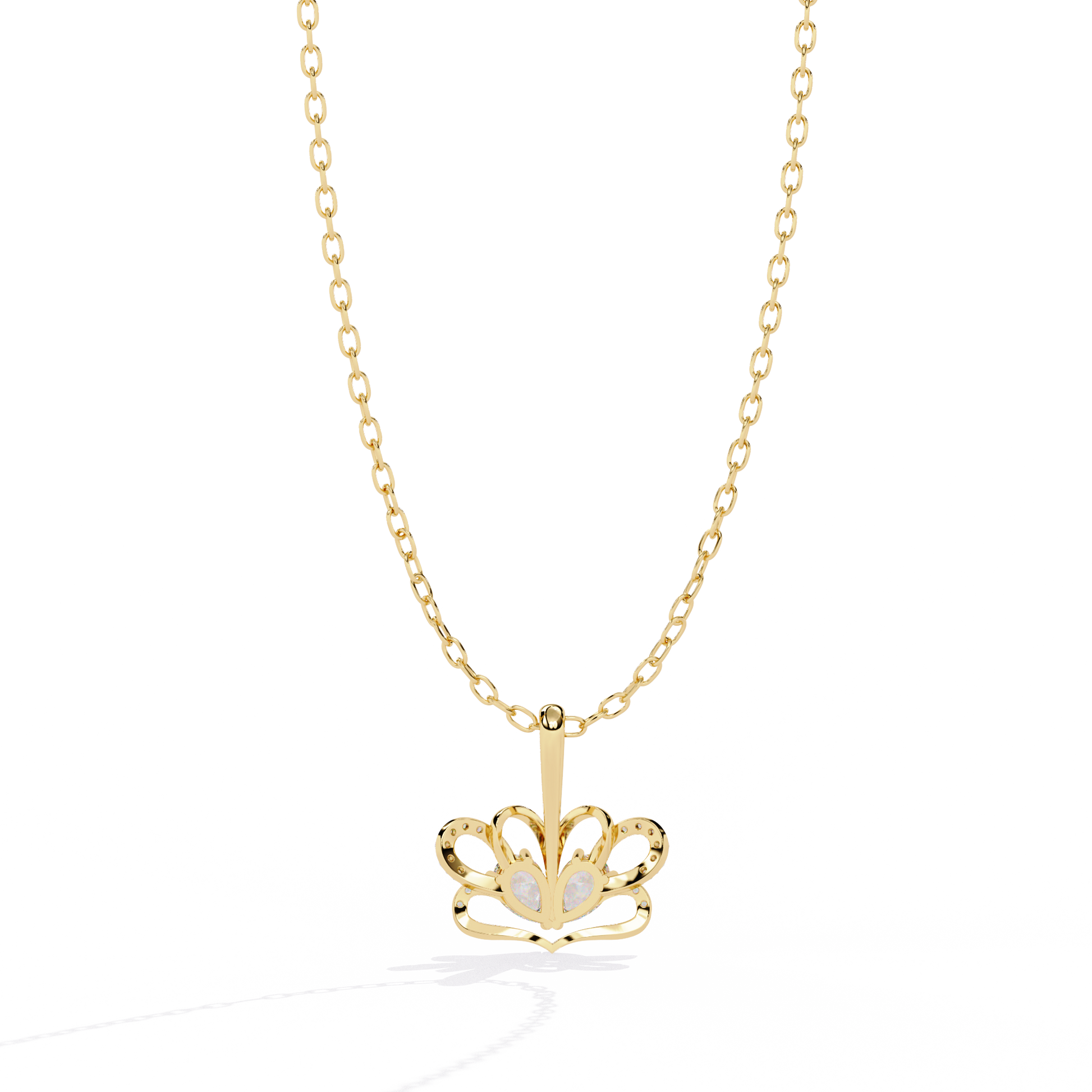 Radiant Heart Crown Lab Grown Diamond Pendant – Pear Cut + Round Cut Diamonds in Gold