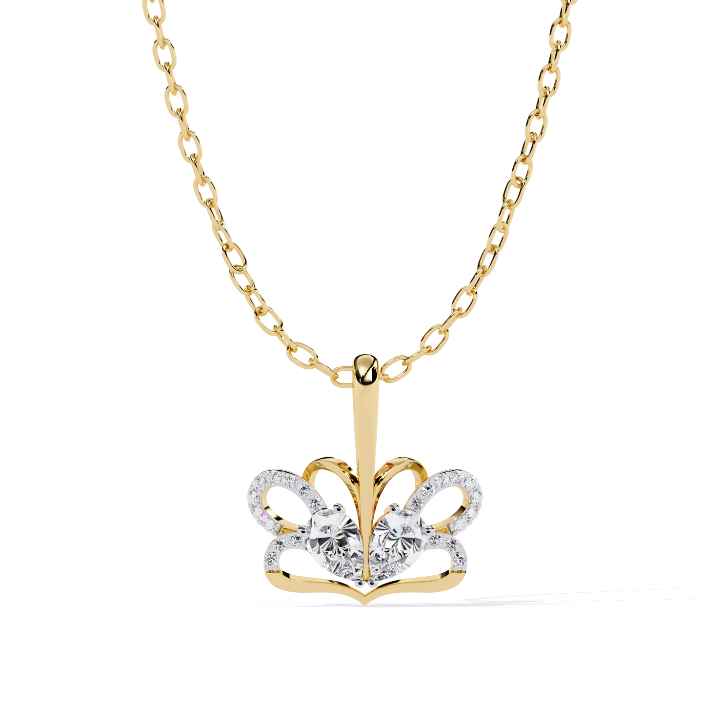 Radiant Heart Crown Lab Grown Diamond Pendant – Pear Cut + Round Cut Diamonds in Gold