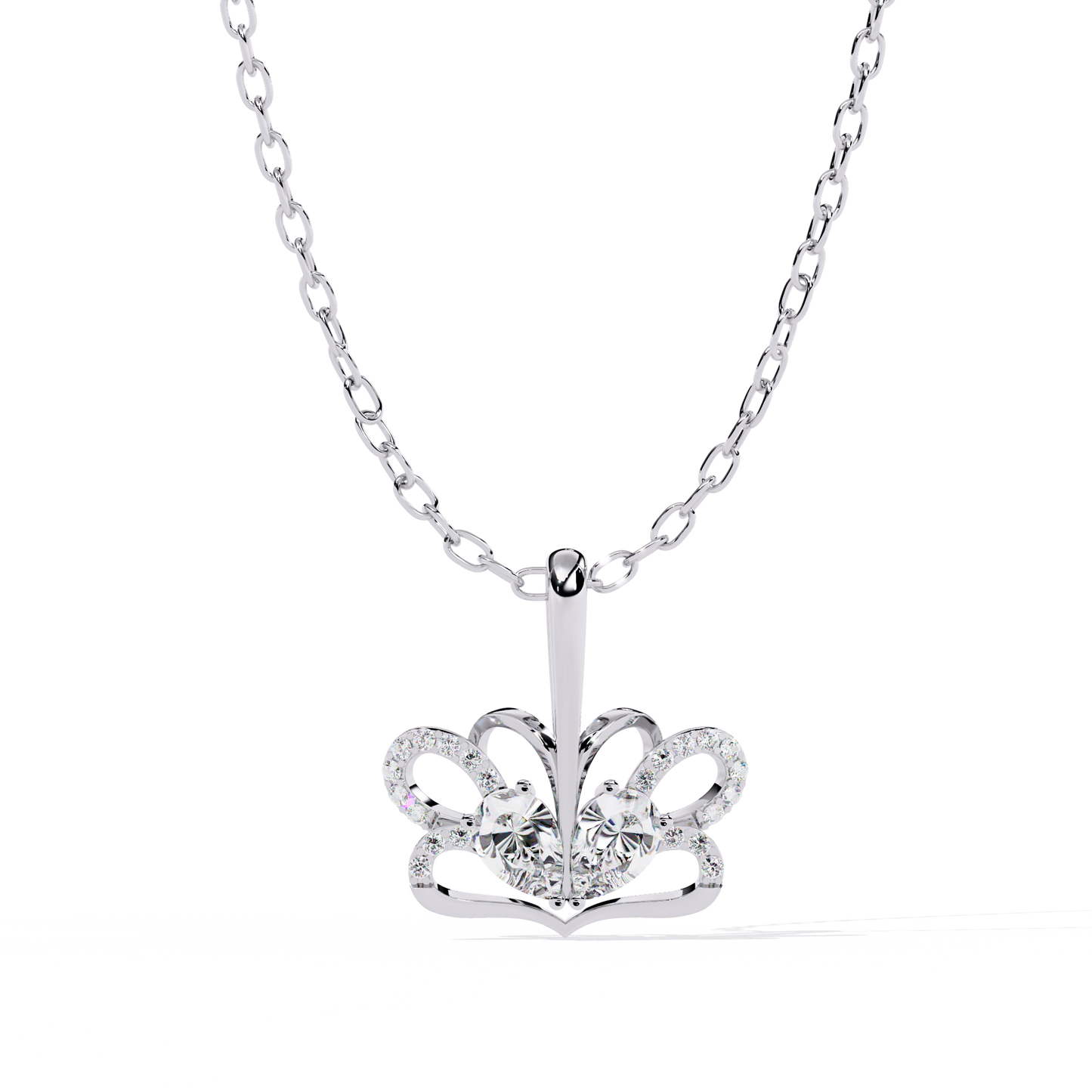 Radiant Heart Crown Lab Grown Diamond Pendant – Pear Cut + Round Cut Diamonds in Gold