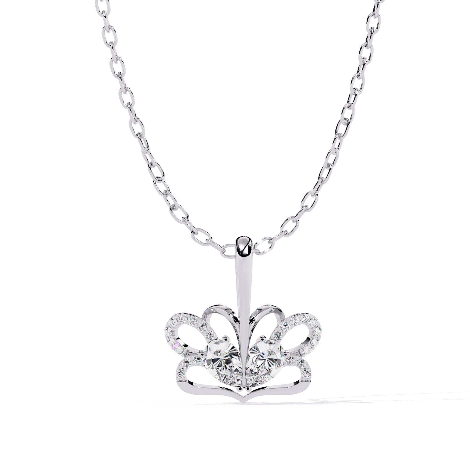 Radiant Heart Crown Lab Grown Diamond Pendant – Pear Cut + Round Cut Diamonds in Gold