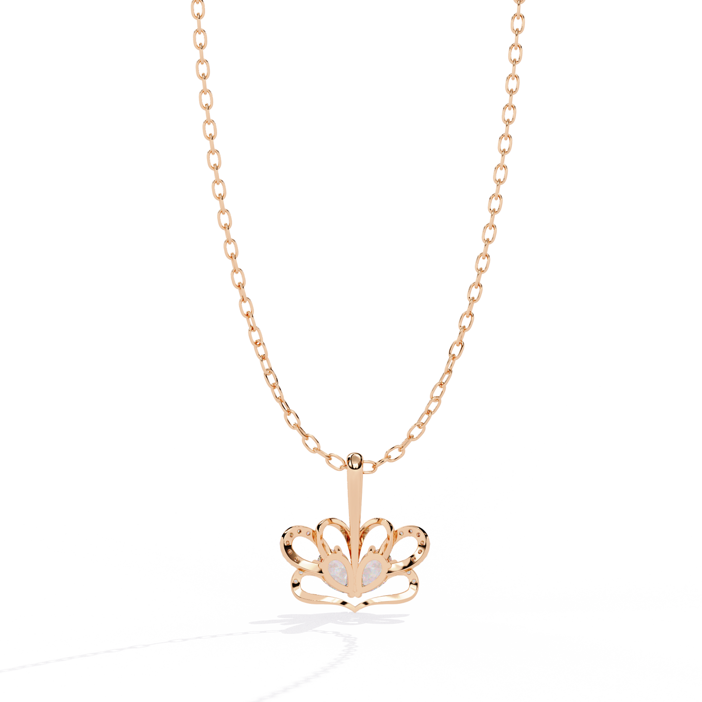 Radiant Heart Crown Lab Grown Diamond Pendant – Pear Cut + Round Cut Diamonds in Gold