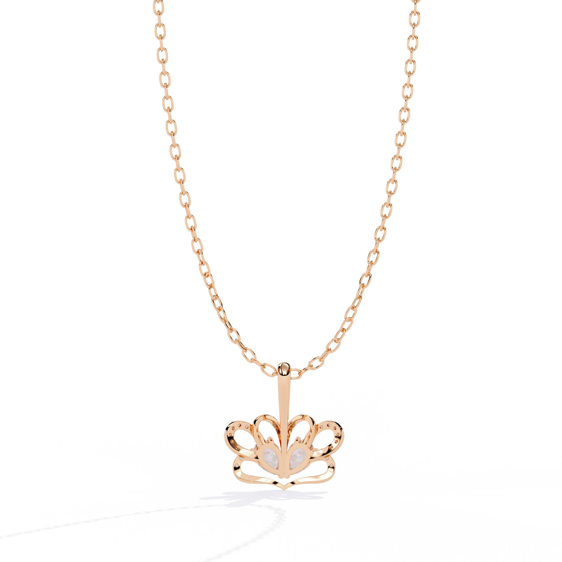 Radiant Heart Crown Lab Grown Diamond Pendant – Pear Cut + Round Cut Diamonds in Gold