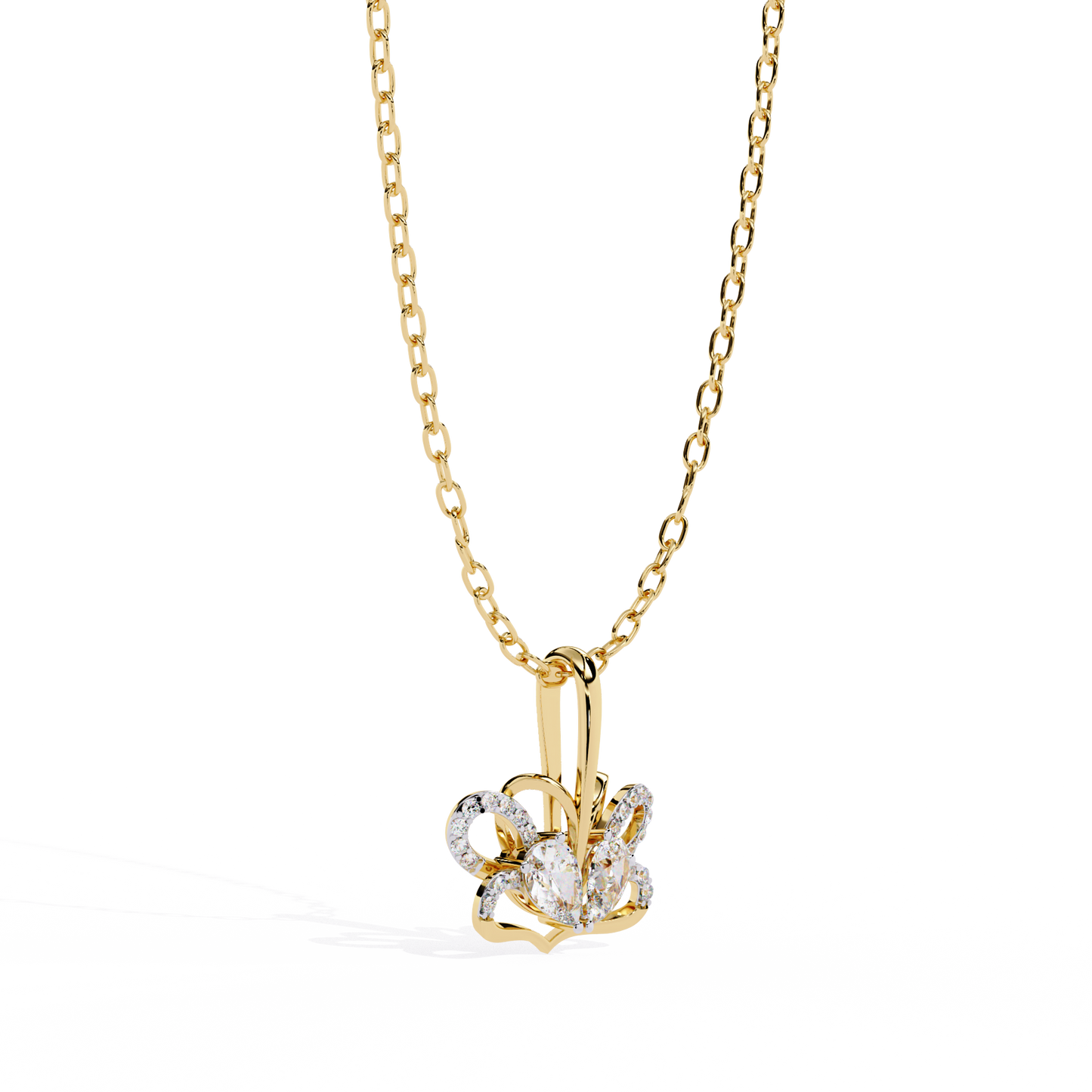 Radiant Heart Crown Lab Grown Diamond Pendant – Pear Cut + Round Cut Diamonds in Gold