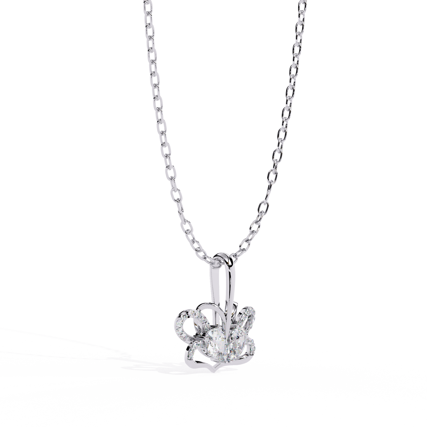 Radiant Heart Crown Lab Grown Diamond Pendant – Pear Cut + Round Cut Diamonds in Gold
