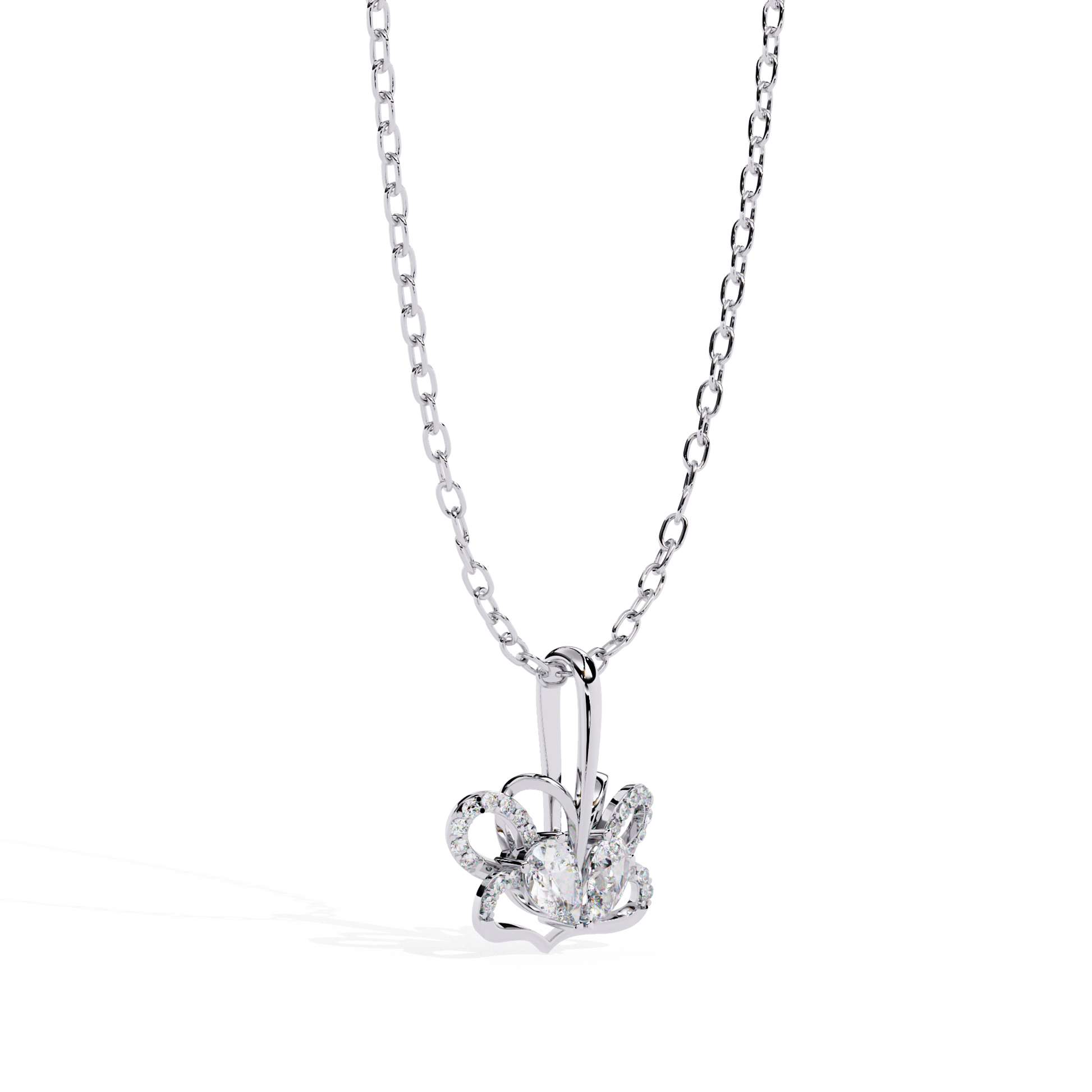 Radiant Heart Crown Lab Grown Diamond Pendant – Pear Cut + Round Cut Diamonds in Gold