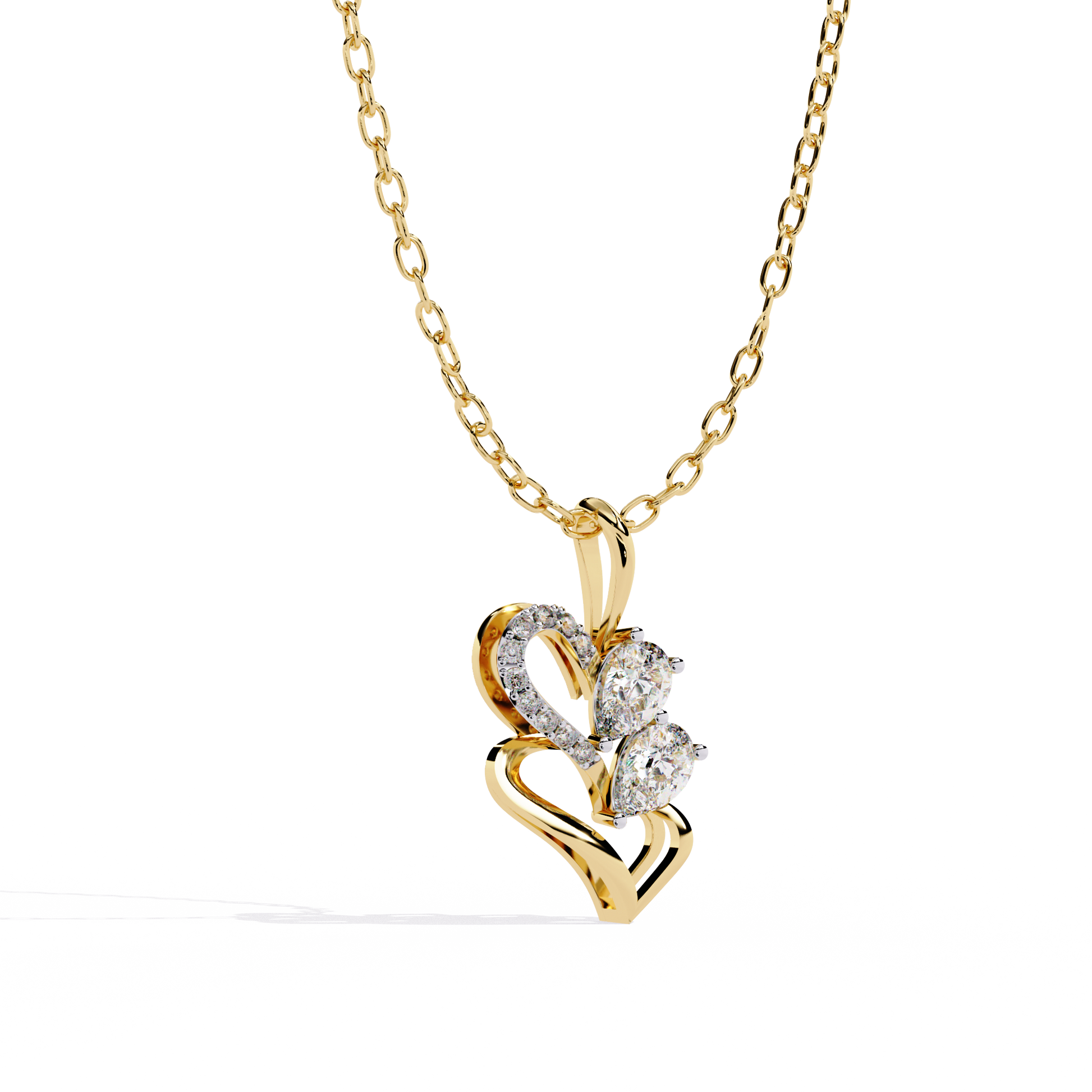 Twin Heart Pear Cut Lab Grown Diamond Pendant – Pear Cut + Round Cut Diamonds