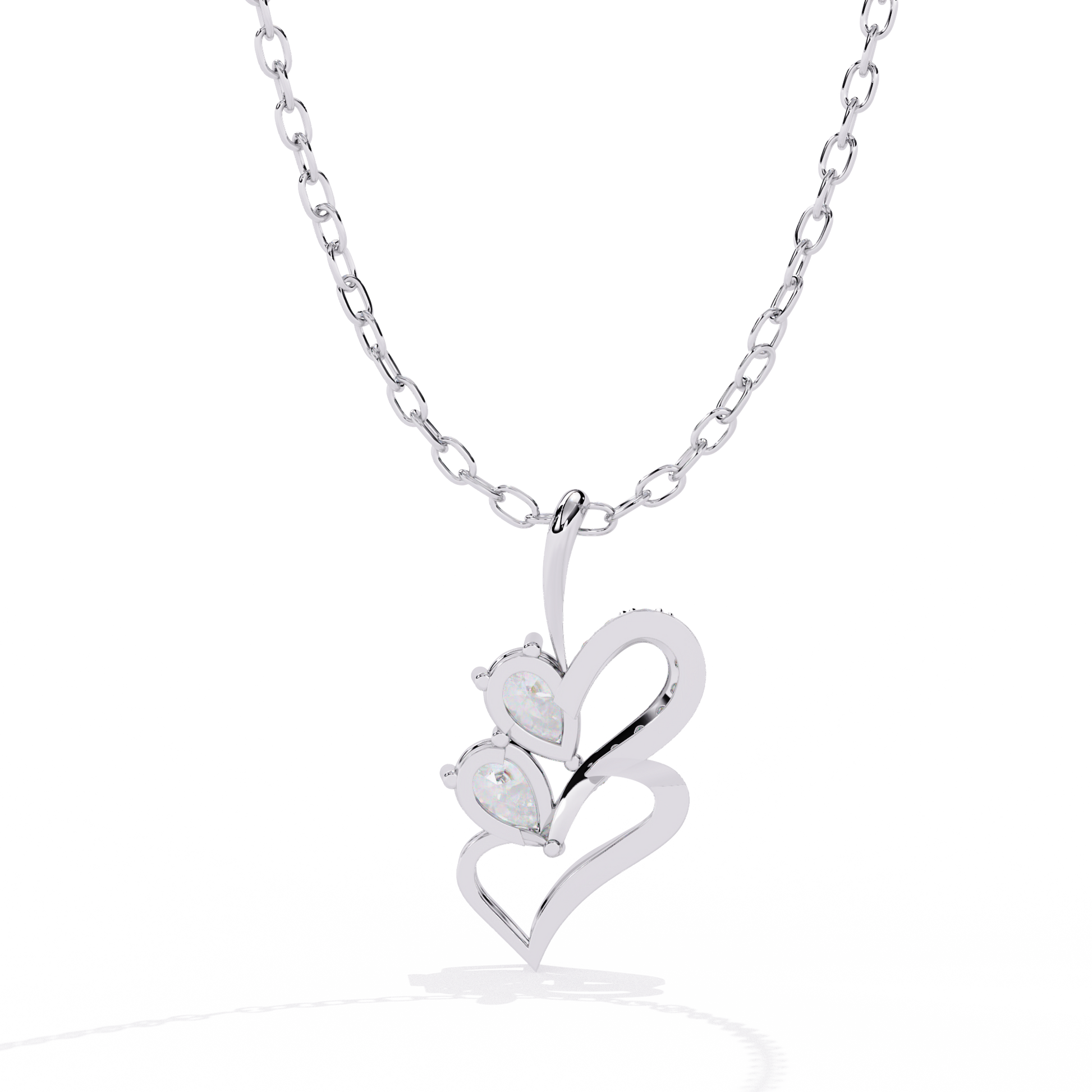 Twin Heart Pear Cut Lab Grown Diamond Pendant – Pear Cut + Round Cut Diamonds