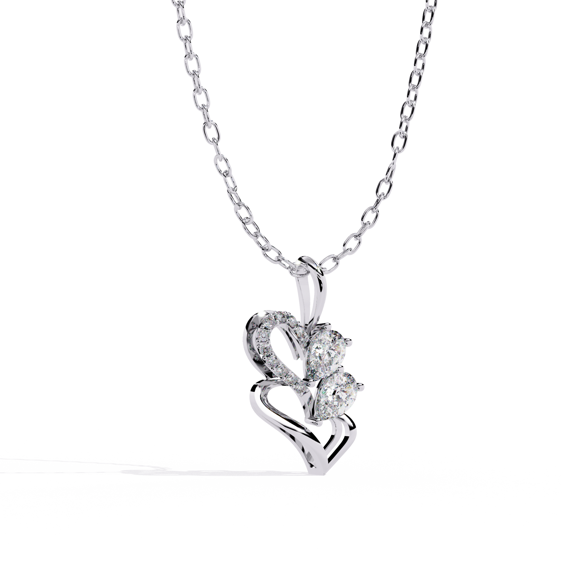 Twin Heart Pear Cut Lab Grown Diamond Pendant – Pear Cut + Round Cut Diamonds