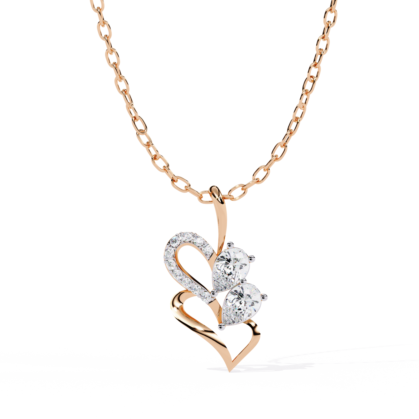 Twin Heart Pear Cut Lab Grown Diamond Pendant – Pear Cut + Round Cut Diamonds