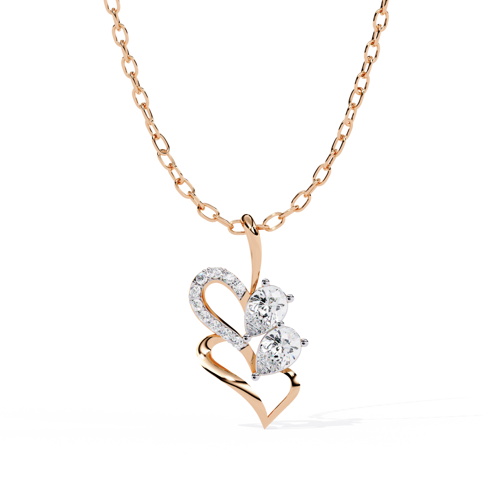 Twin Heart Pear Cut Lab Grown Diamond Pendant – Pear Cut + Round Cut Diamonds
