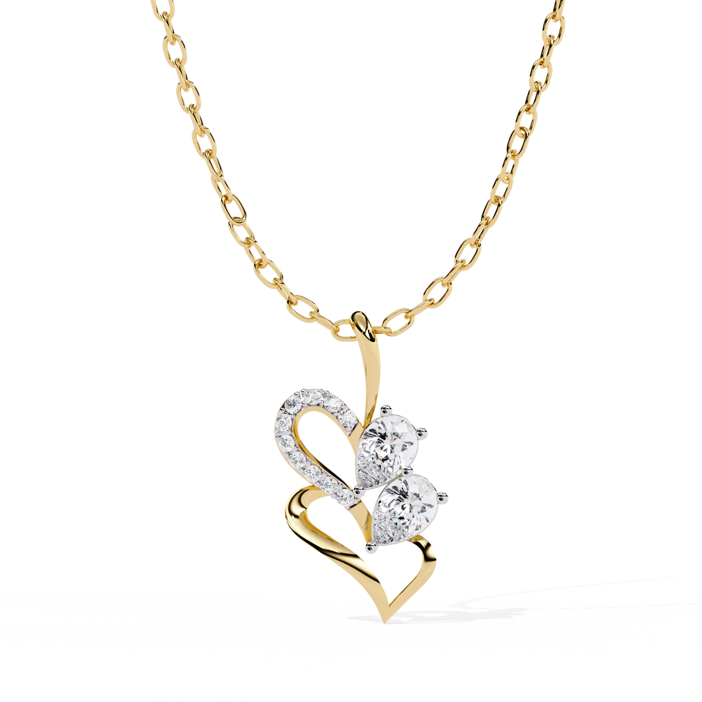 Twin Heart Pear Cut Lab Grown Diamond Pendant – Pear Cut + Round Cut Diamonds