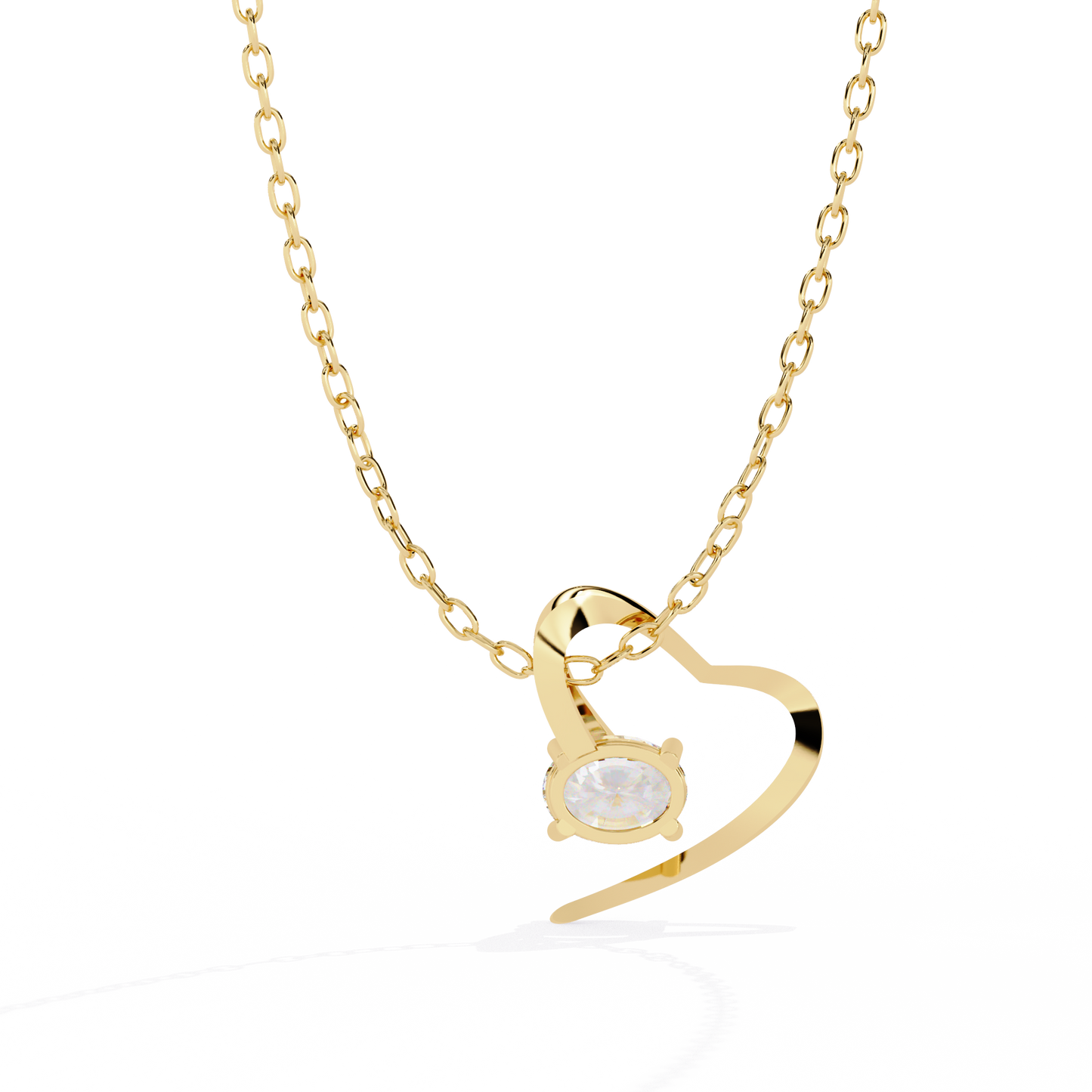 Oval Solitaire Lab Grown Diamond Heart Pendant – Oval Cut Diamond in Yellow Gold