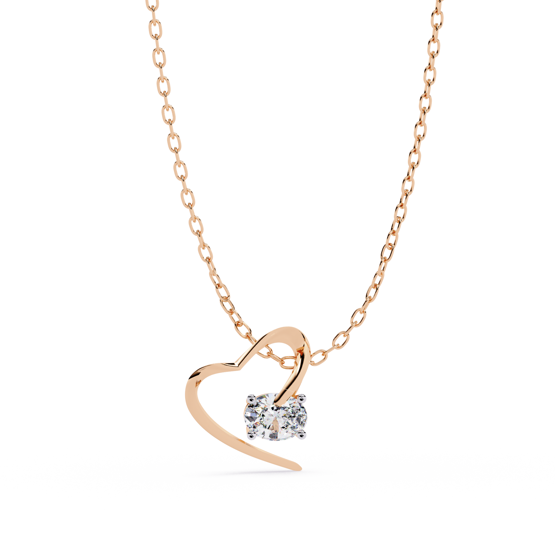 Oval Solitaire Lab Grown Diamond Heart Pendant – Oval Cut Diamond in Yellow Gold