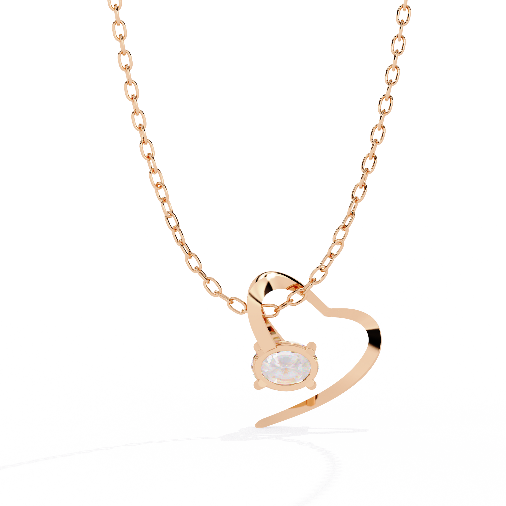 Oval Solitaire Lab Grown Diamond Heart Pendant – Oval Cut Diamond in Yellow Gold