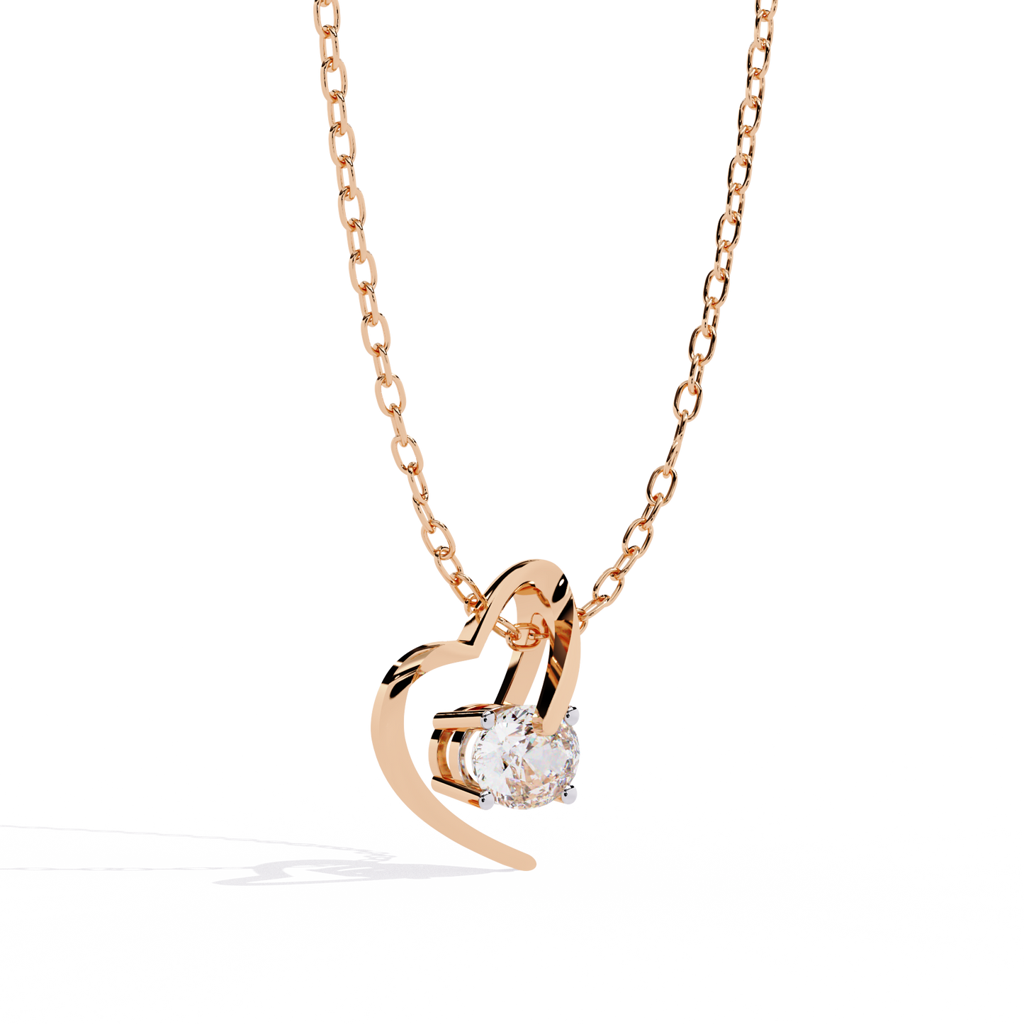Oval Solitaire Lab Grown Diamond Heart Pendant – Oval Cut Diamond in Yellow Gold