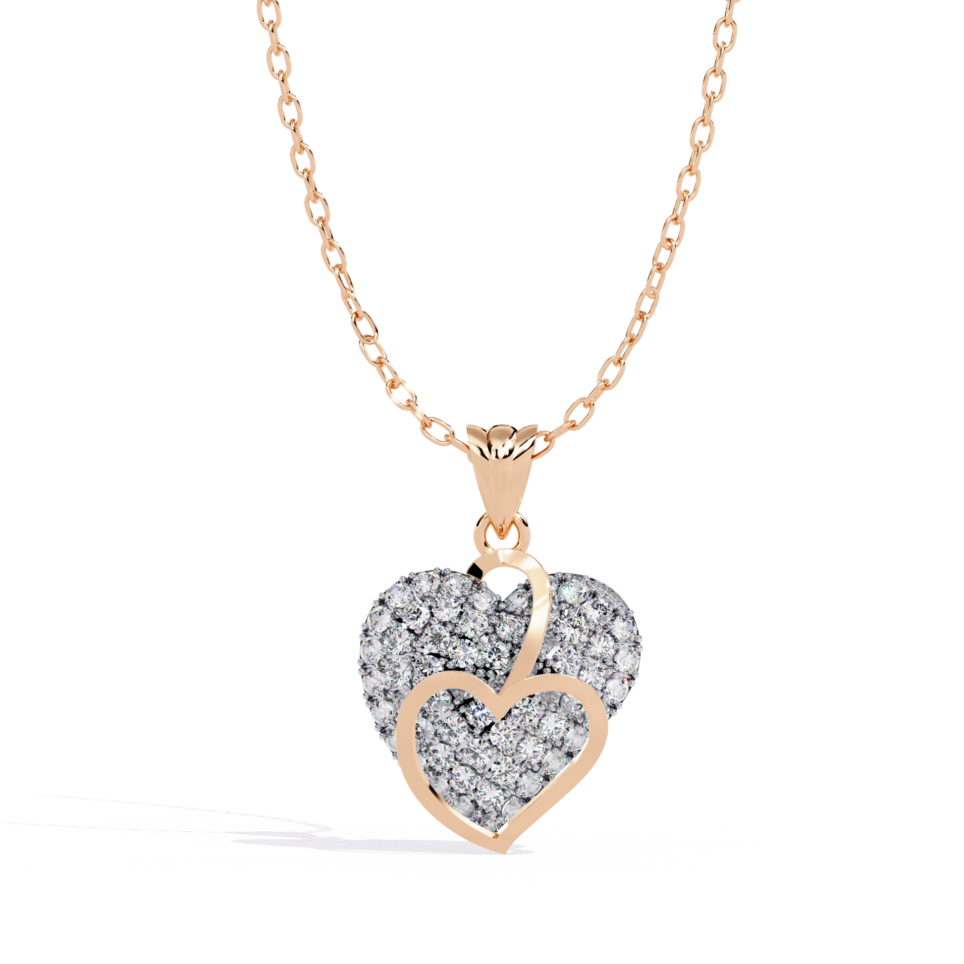 Lab Grown Diamond Heart Pendant – Round Cut Diamonds in Gold