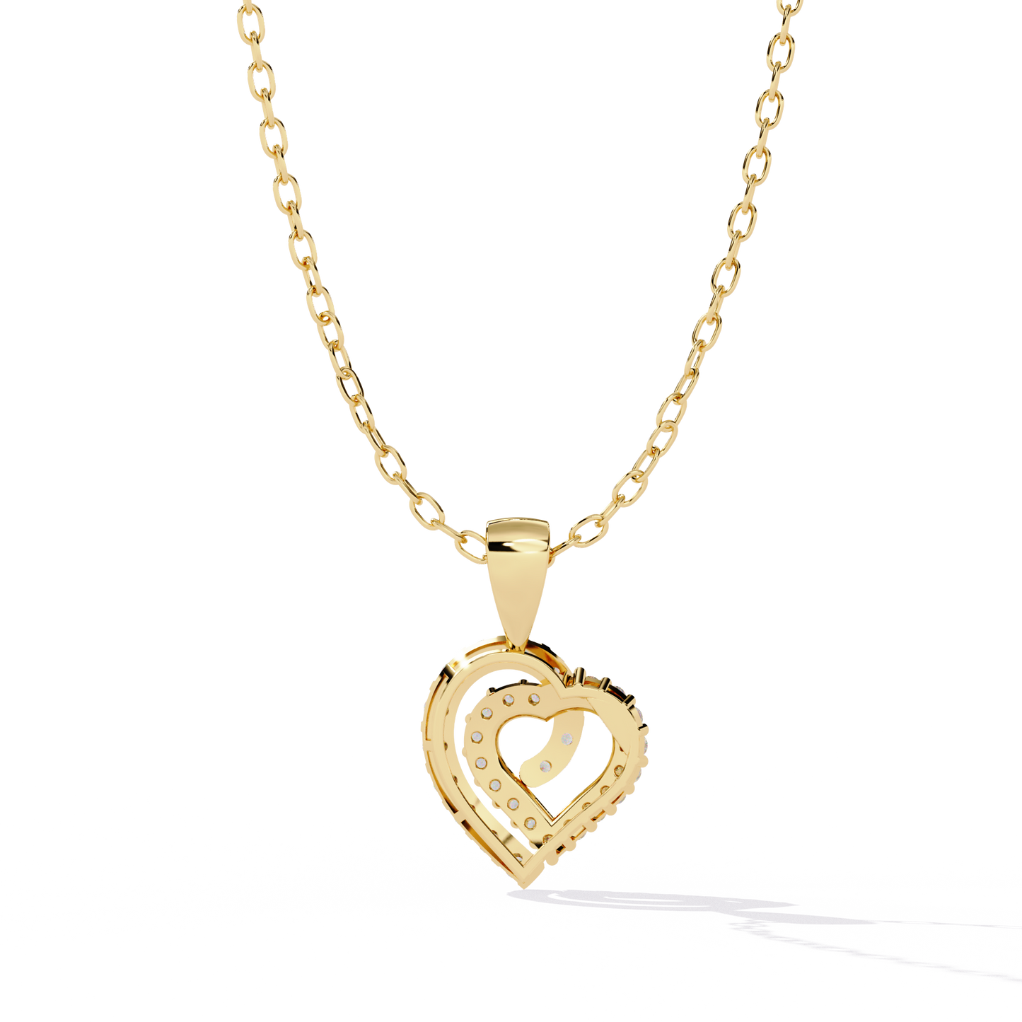 Double Heart Design Lab Grown Diamond Pendant – Round Cut Diamonds in Gold