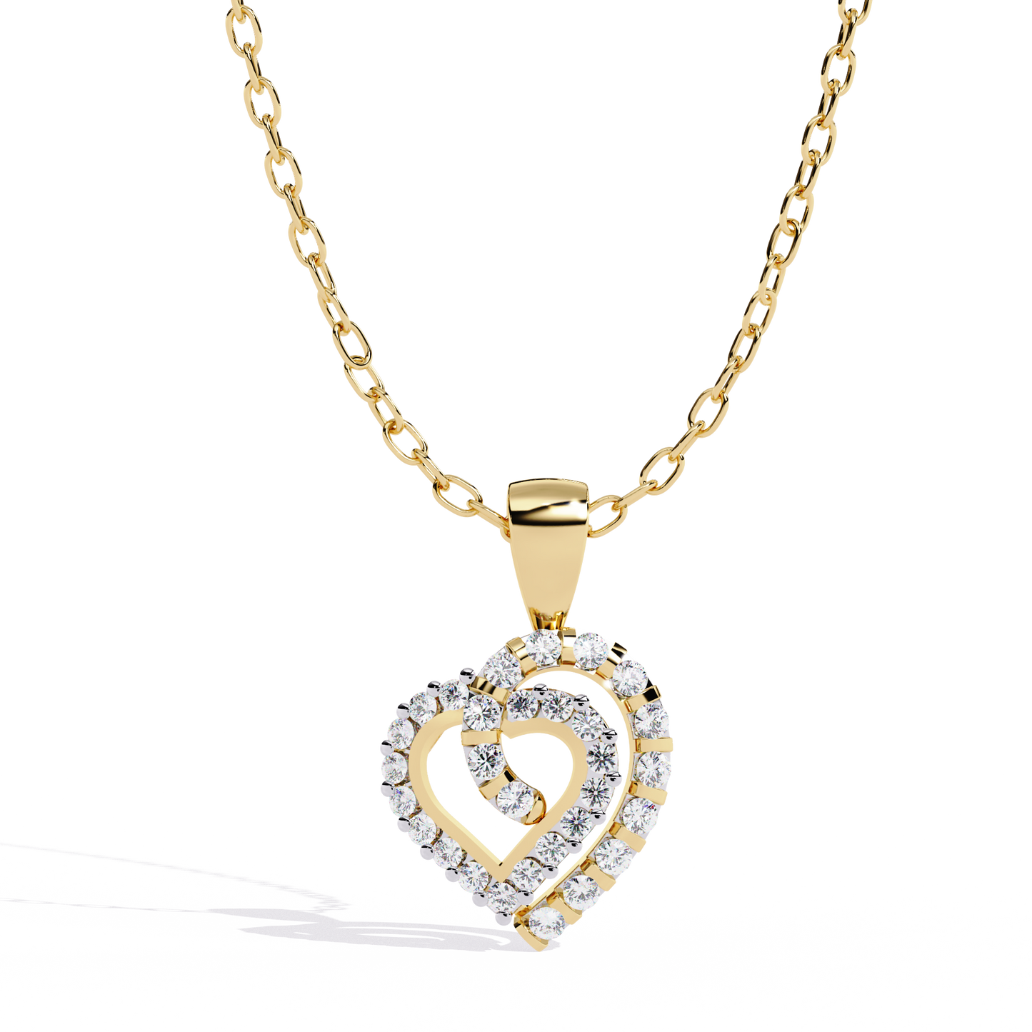 Double Heart Design Lab Grown Diamond Pendant – Round Cut Diamonds in Gold