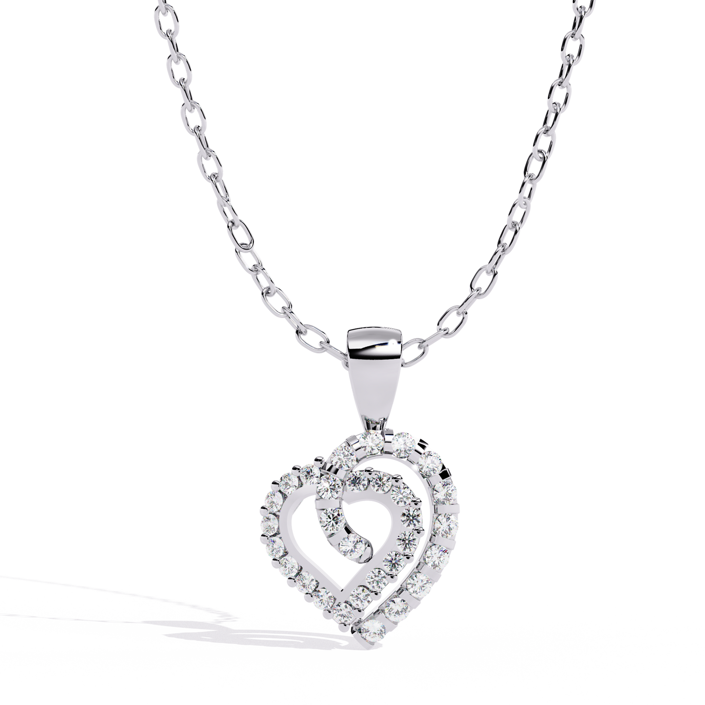 Double Heart Design Lab Grown Diamond Pendant – Round Cut Diamonds in Gold