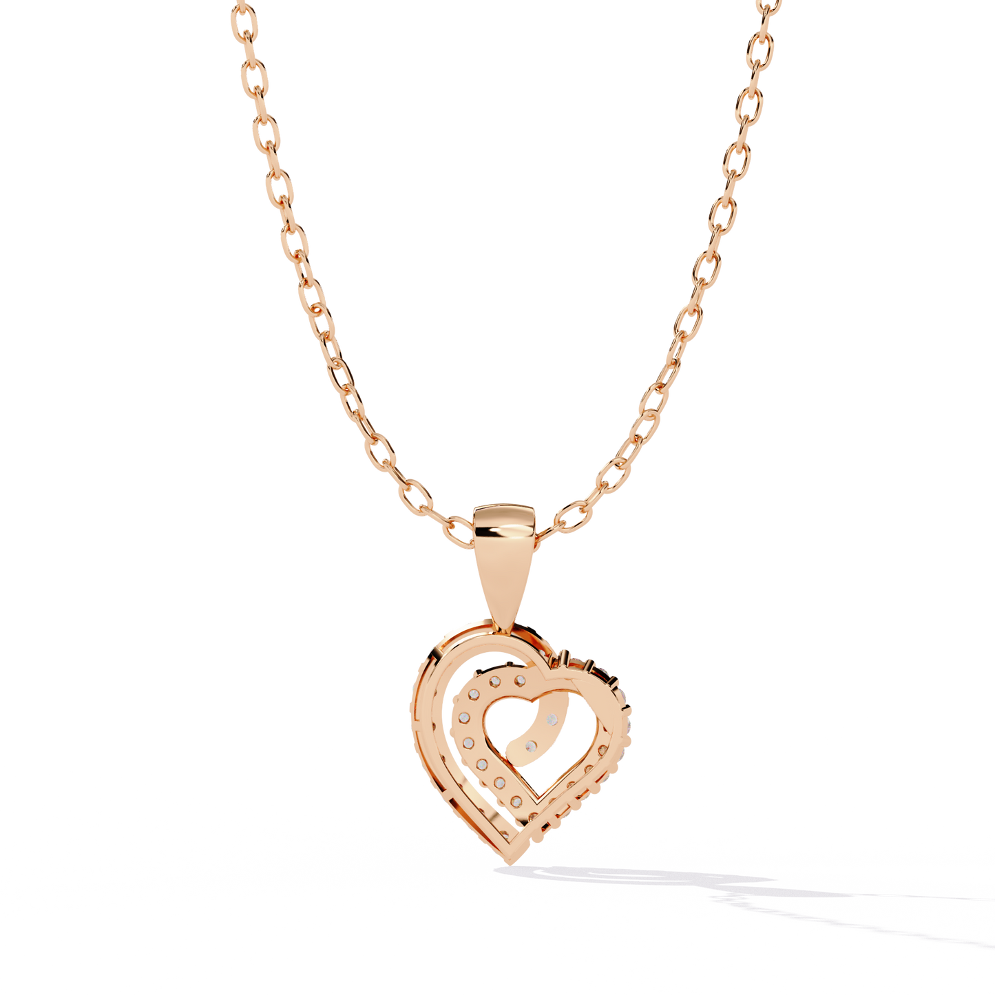 Double Heart Design Lab Grown Diamond Pendant – Round Cut Diamonds in Gold