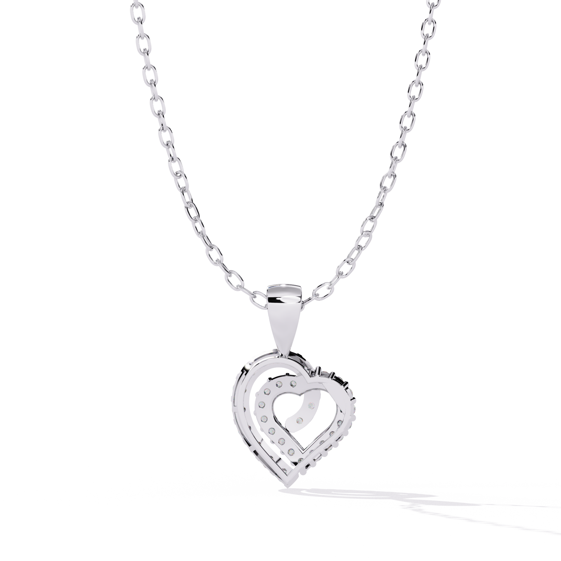 Double Heart Design Lab Grown Diamond Pendant – Round Cut Diamonds in Gold