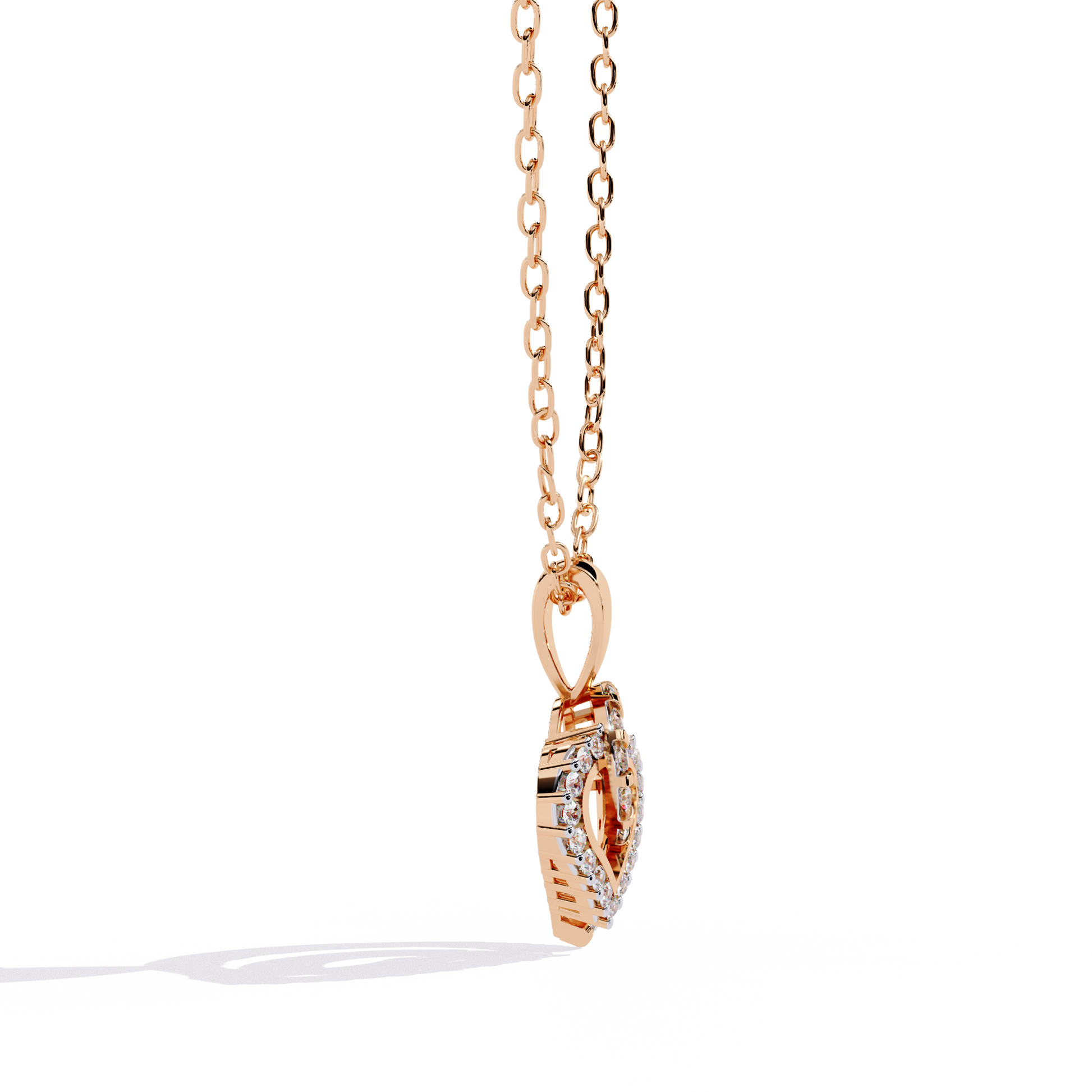 Double Heart Design Lab Grown Diamond Pendant – Round Cut Diamonds in Gold