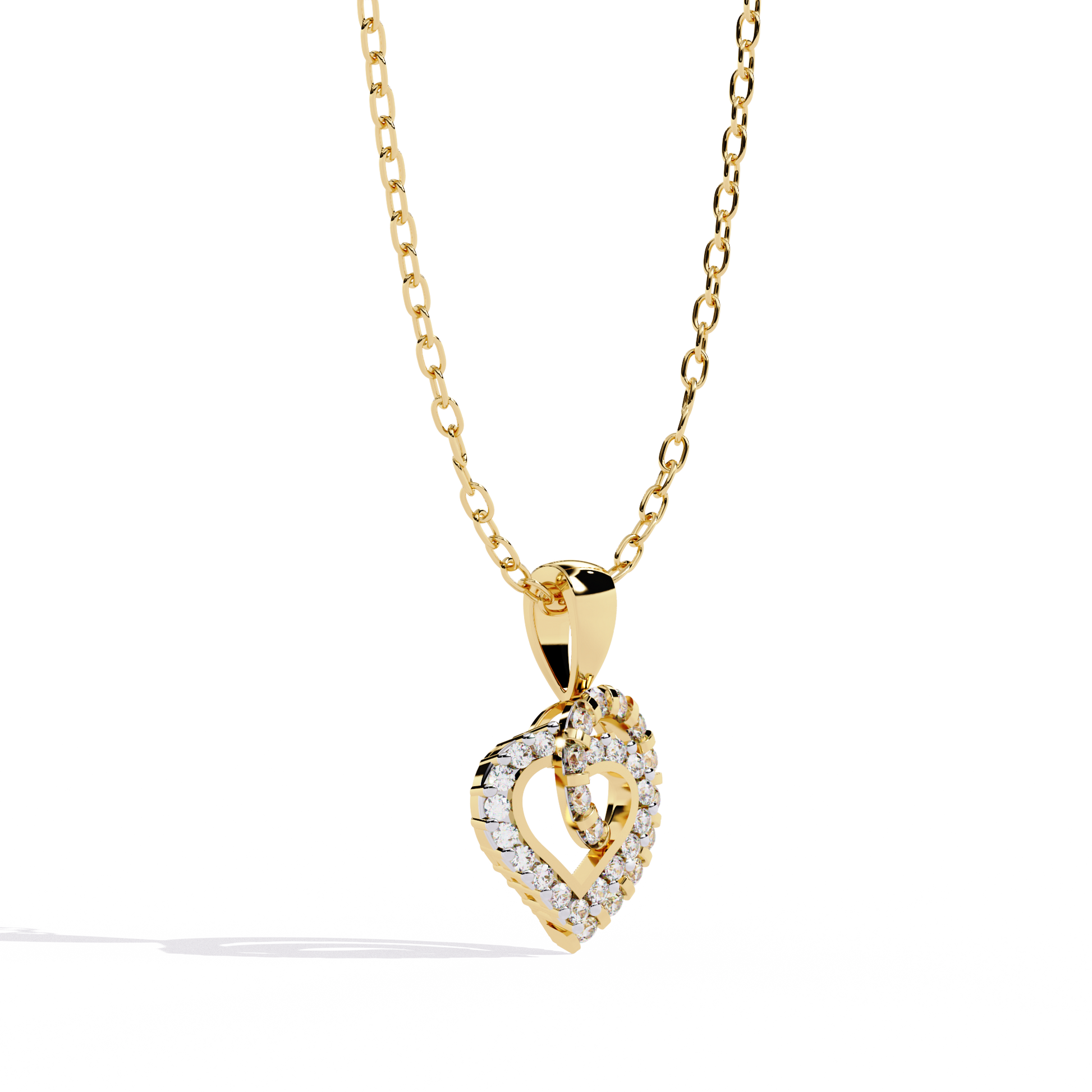 Double Heart Design Lab Grown Diamond Pendant – Round Cut Diamonds in Gold