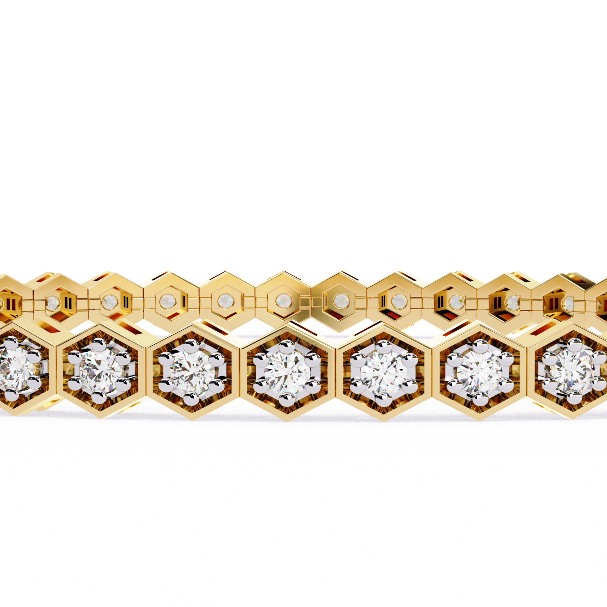 Premium Round Diamond Bracelet – Hexagon Shape Diamonds with Golden Borders in Gold