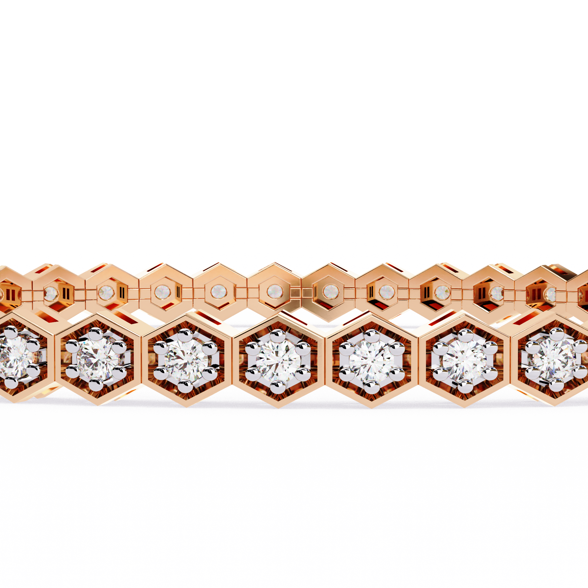 Premium Round Diamond Bracelet – Hexagon Shape Diamonds with Golden Borders in Gold