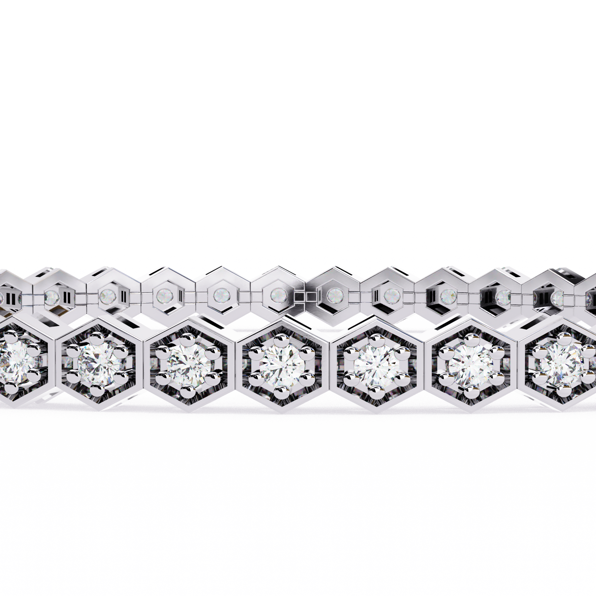 Premium Round Diamond Bracelet – Hexagon Shape Diamonds with Golden Borders in Gold