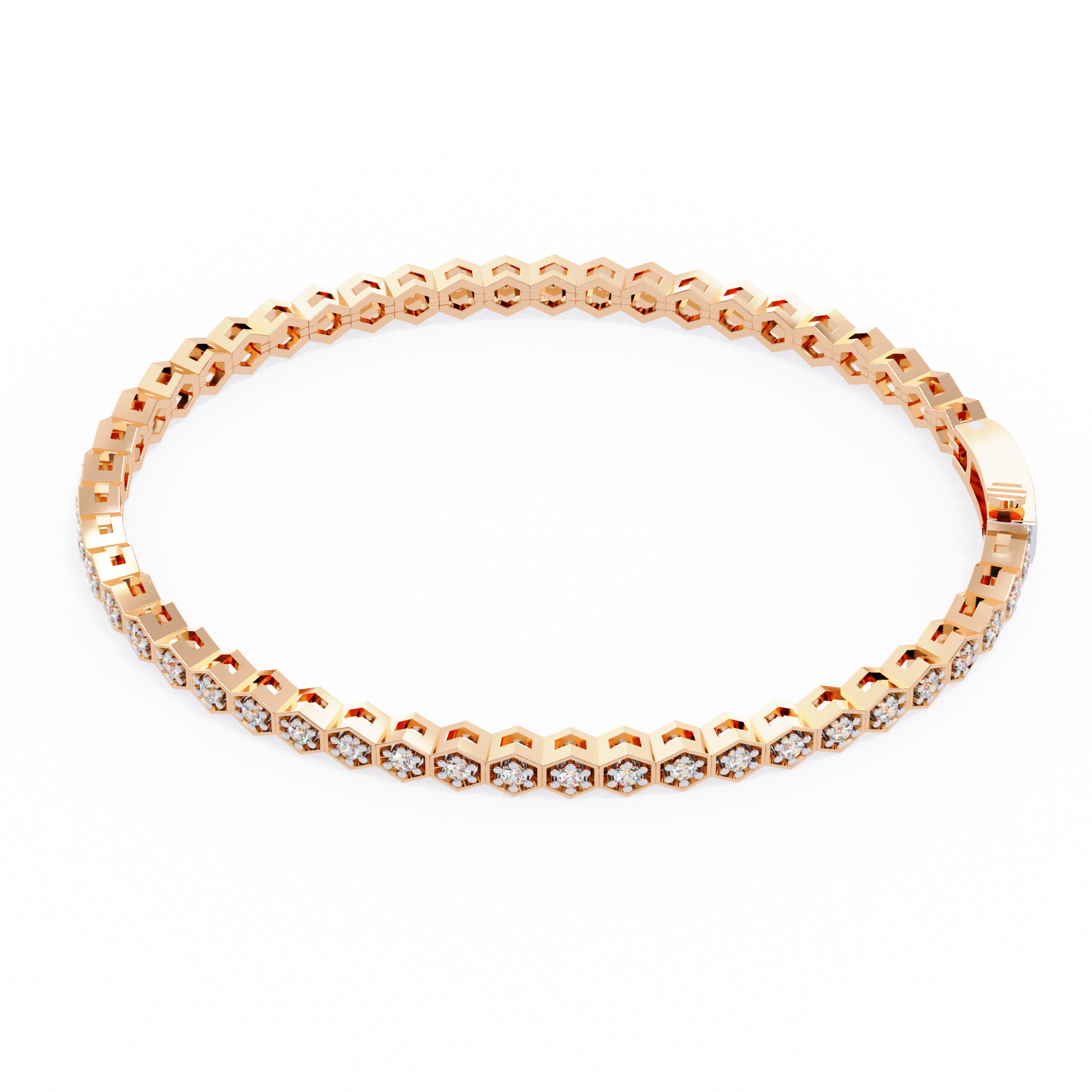 Premium Round Diamond Bracelet – Hexagon Shape Diamonds with Golden Borders in Gold