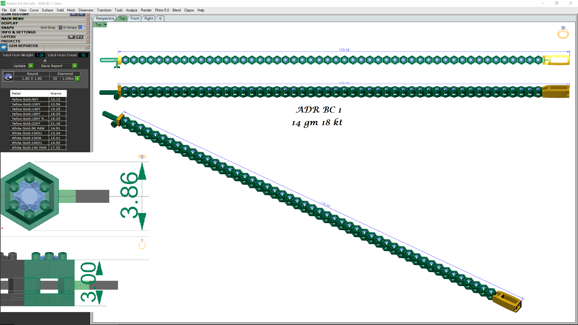 Premium Round Diamond Bracelet – Hexagon Shape Diamonds with Golden Borders in Gold